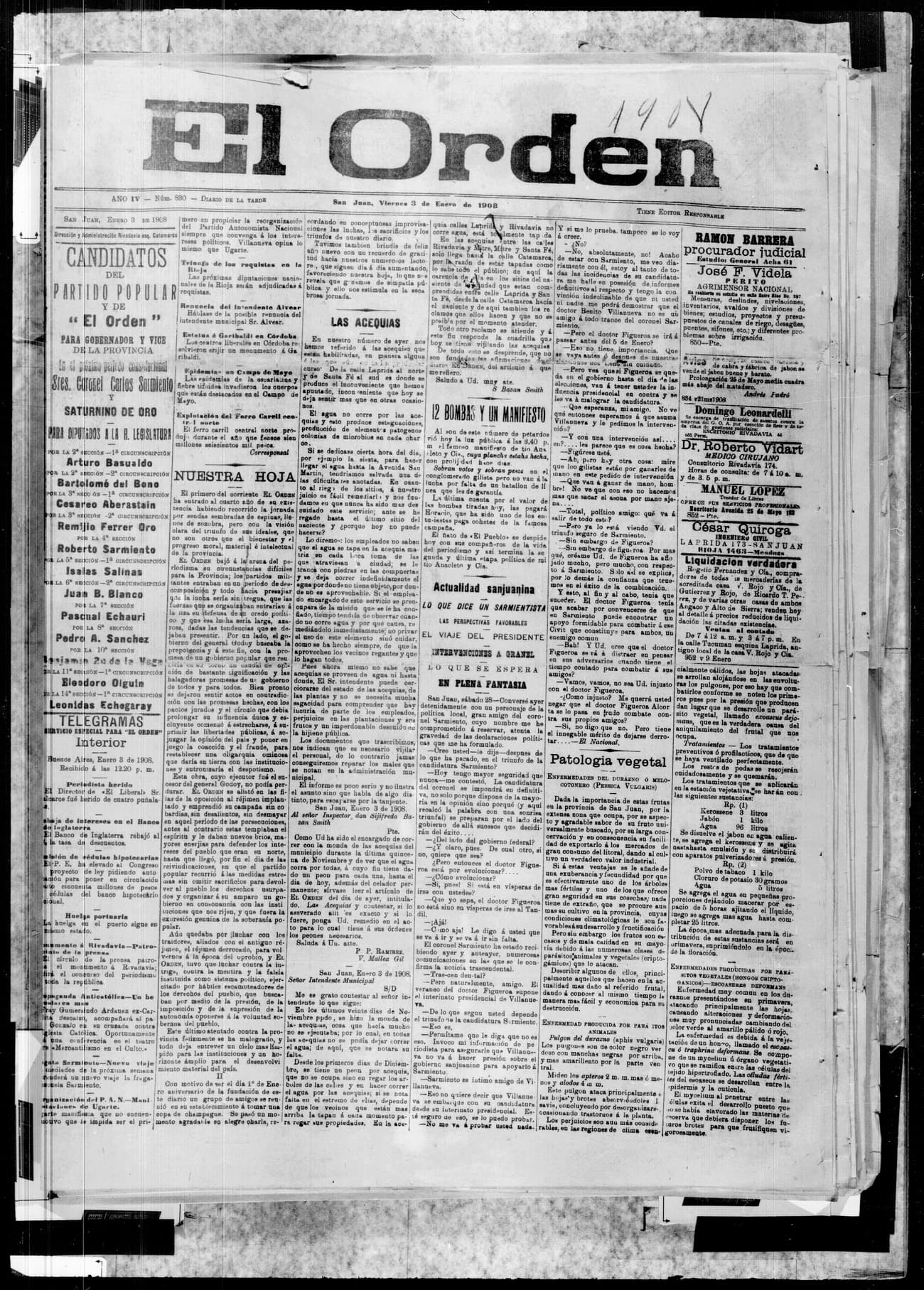 Portada · 3 de Enero de 1908