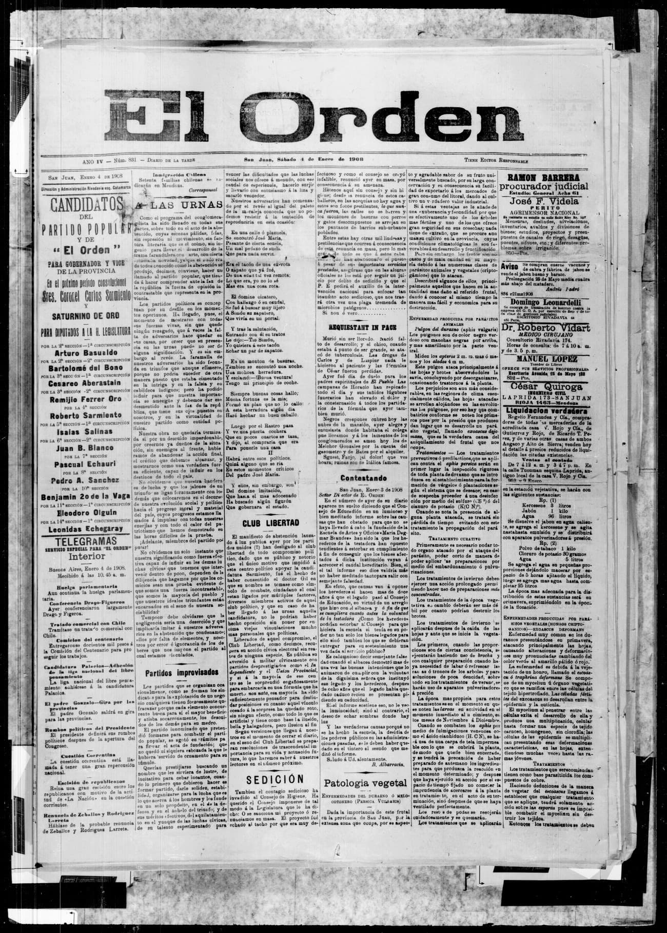 Portada · 4 de Enero de 1908