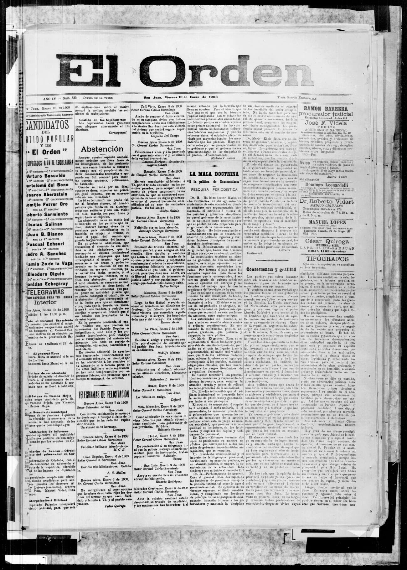 Portada · 10 de Enero de 1908