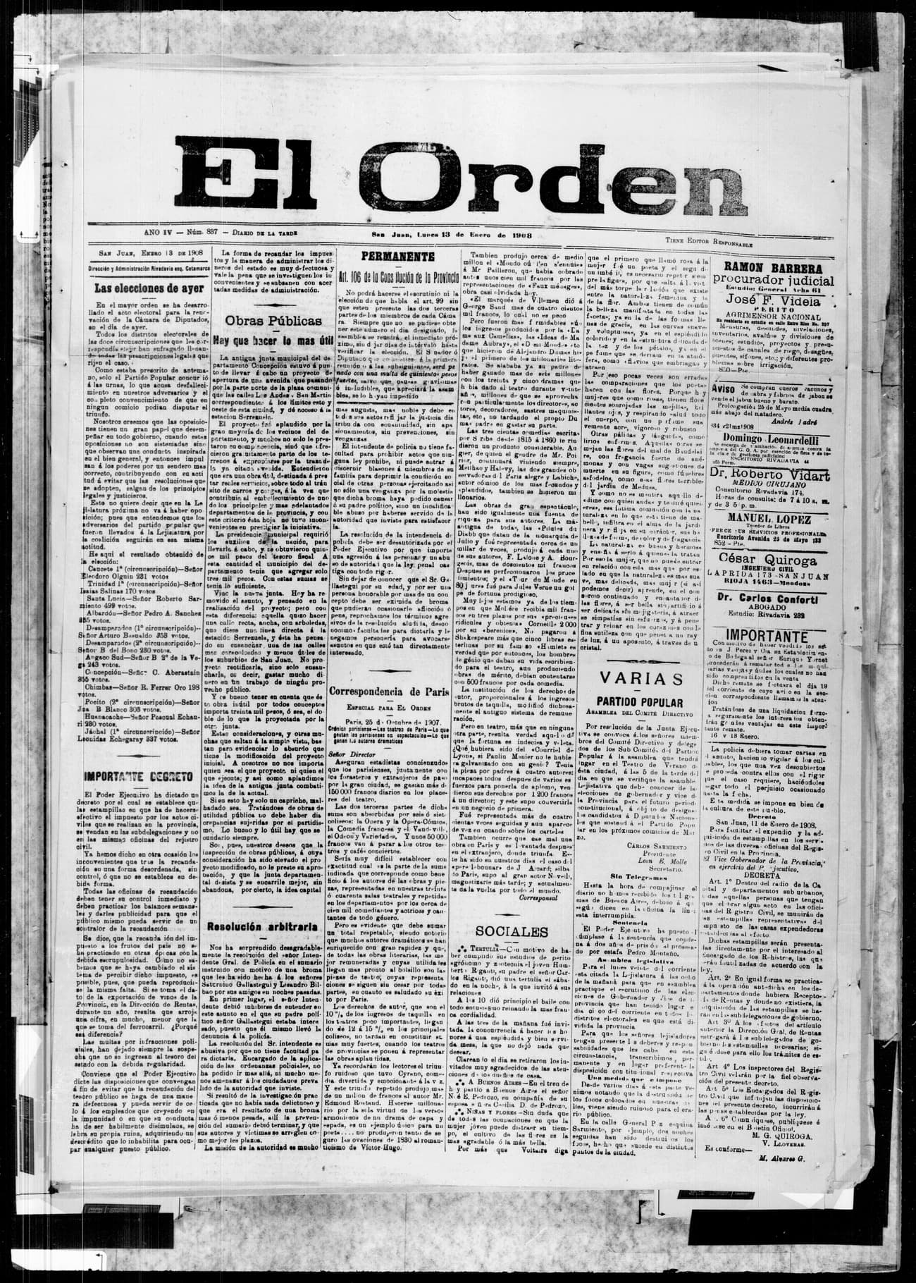 Portada · 13 de Enero de 1908