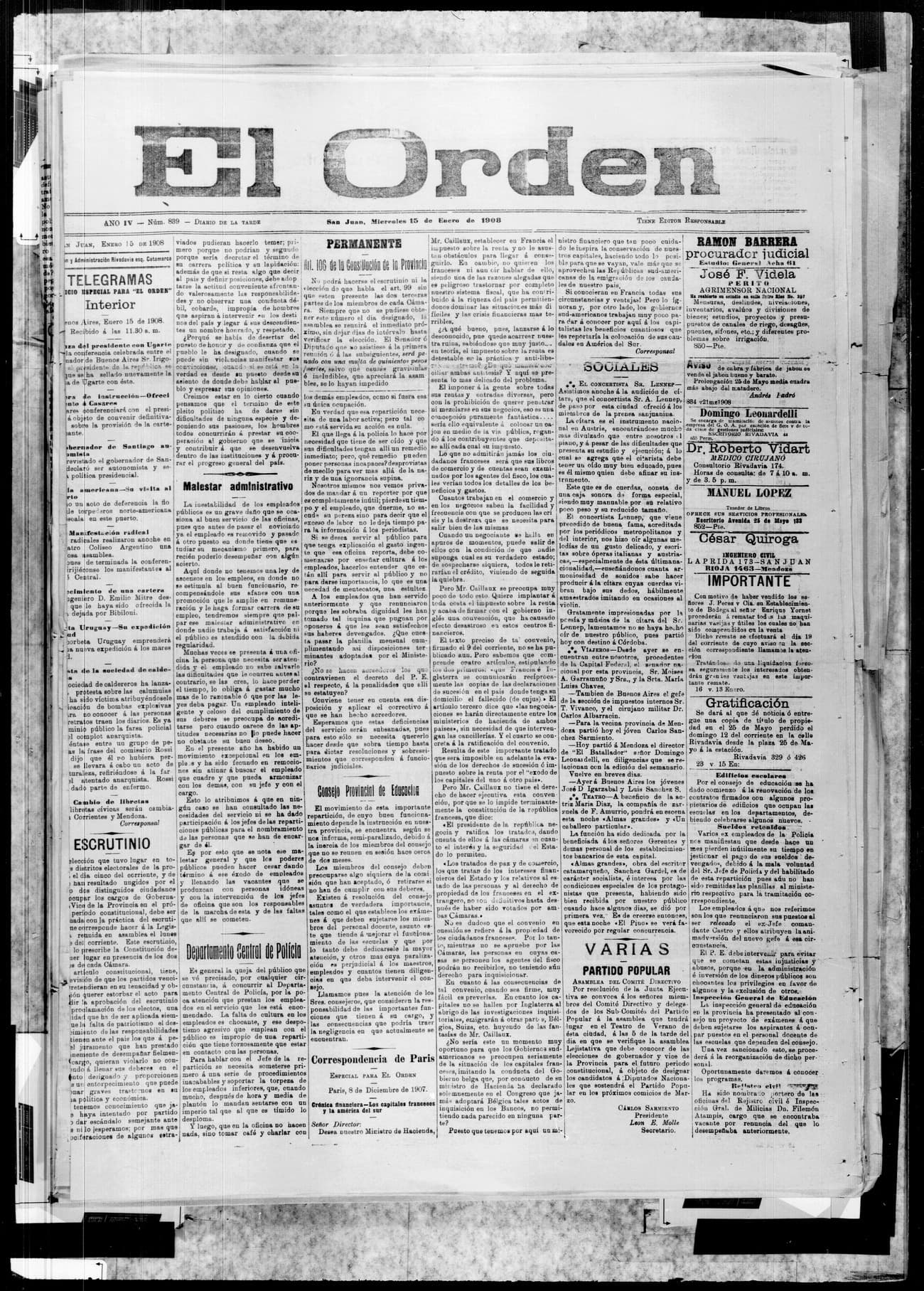 Portada · 15 de Enero de 1908
