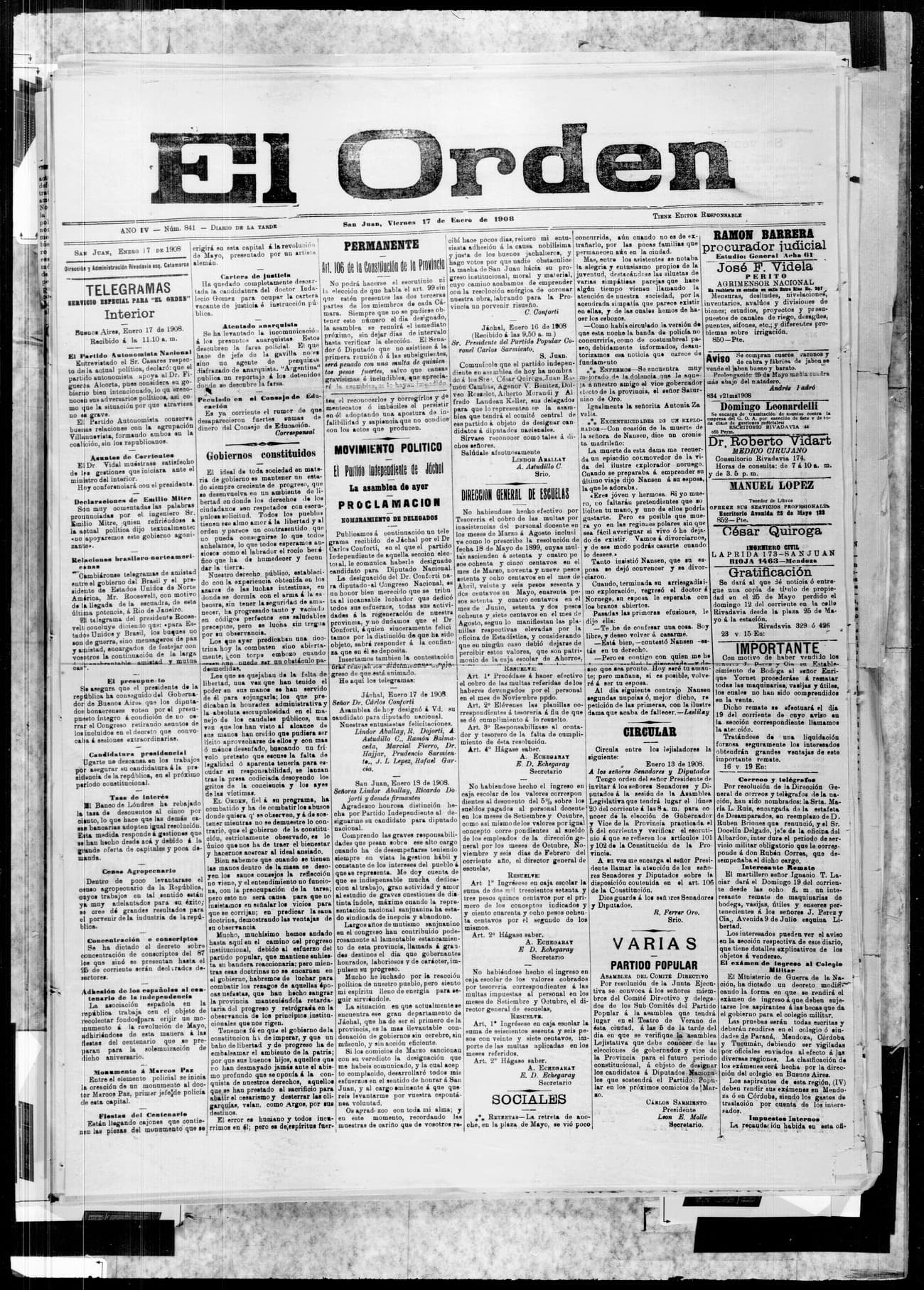 Portada · 17 de Enero de 1908