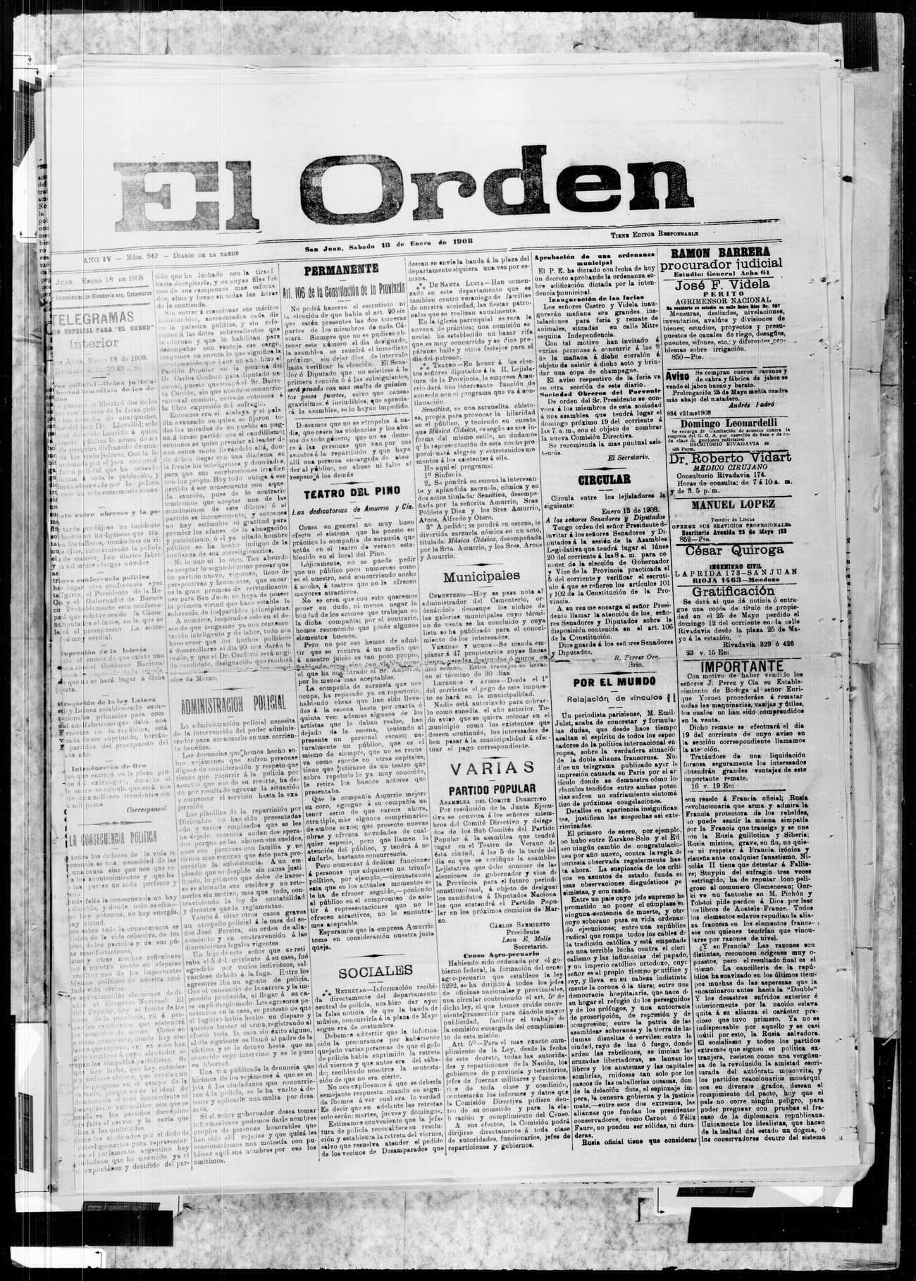 Portada · 18 de Enero de 1908
