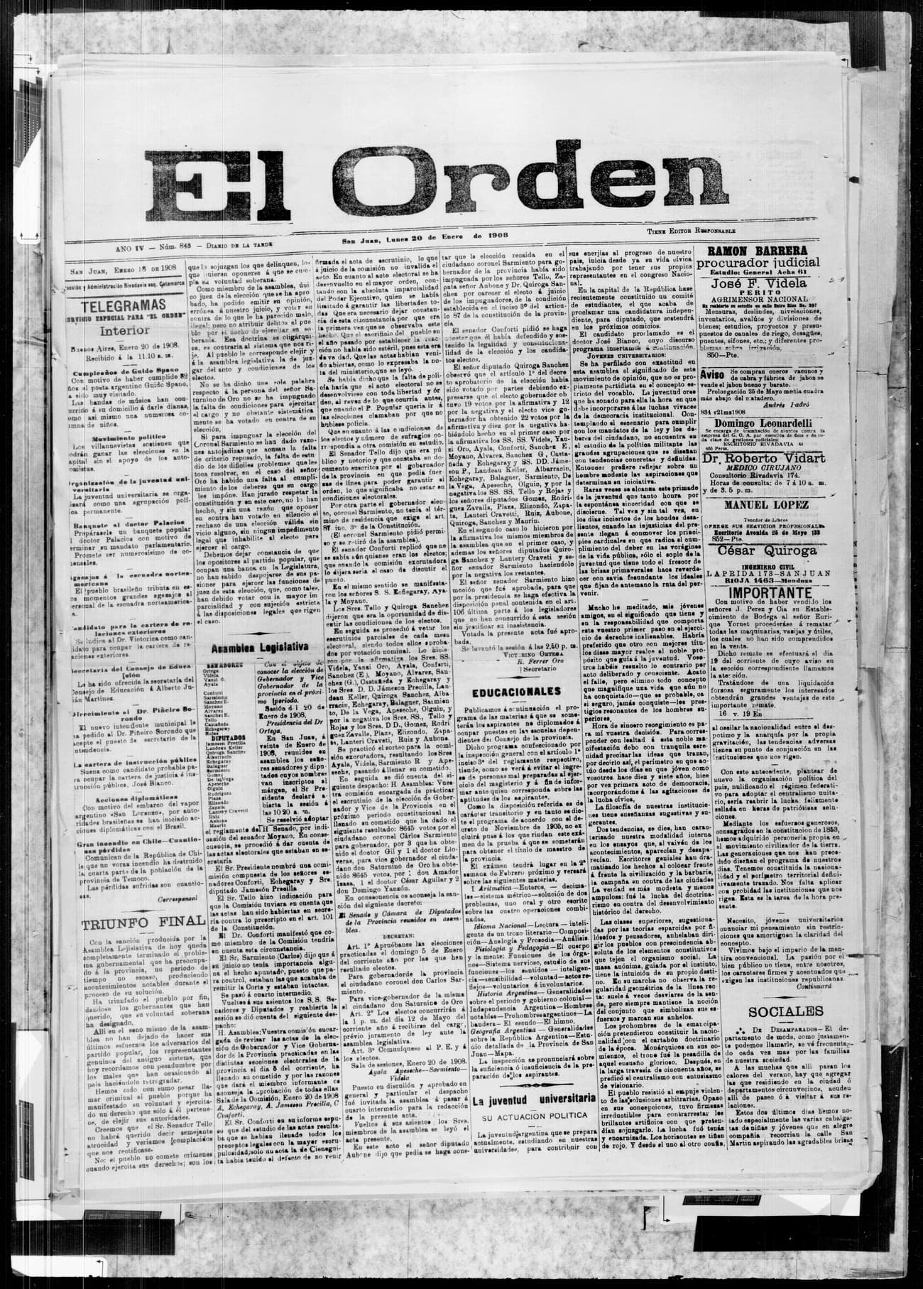 Portada · 20 de Enero de 1908