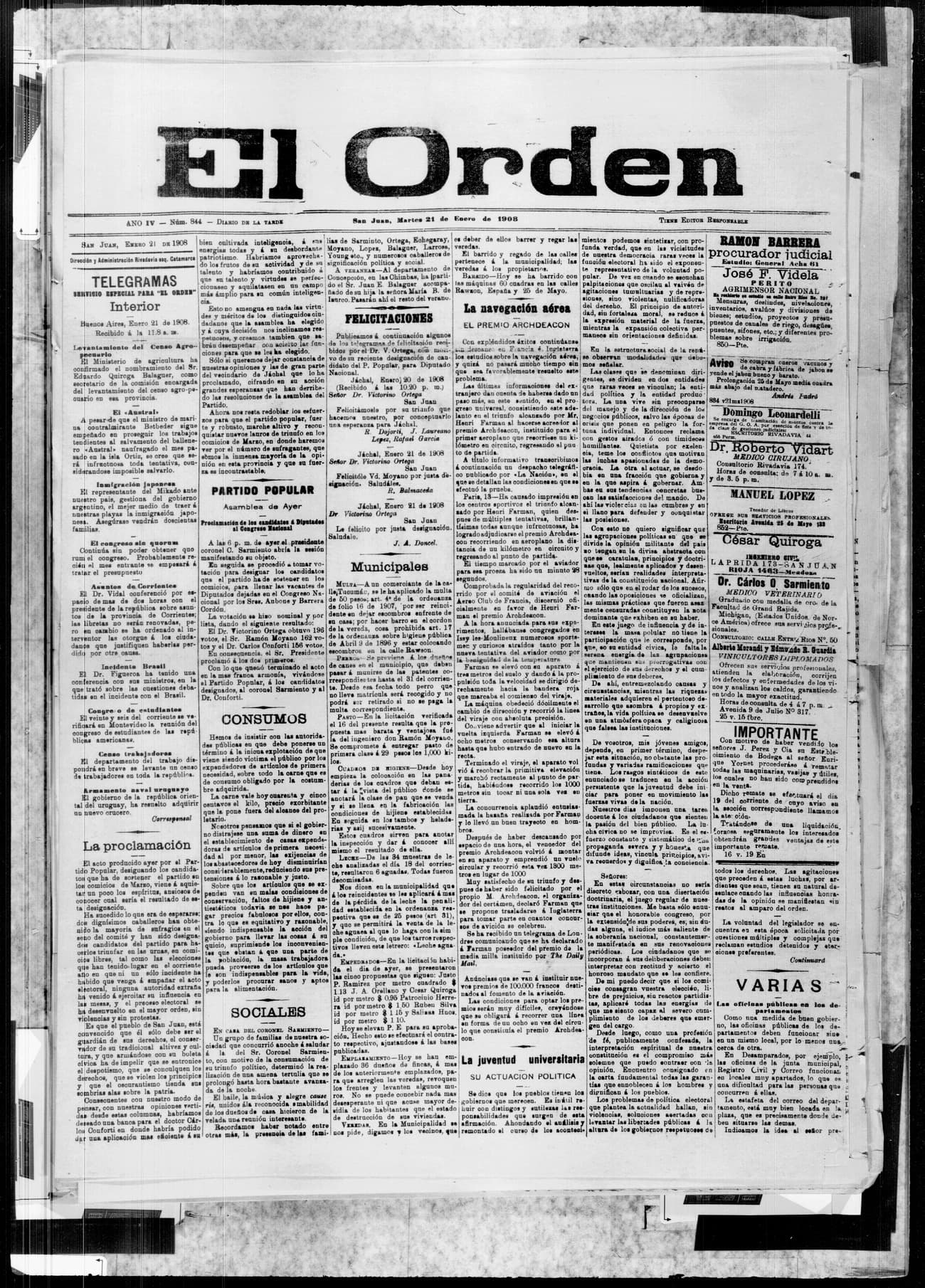 Portada · 21 de Enero de 1908