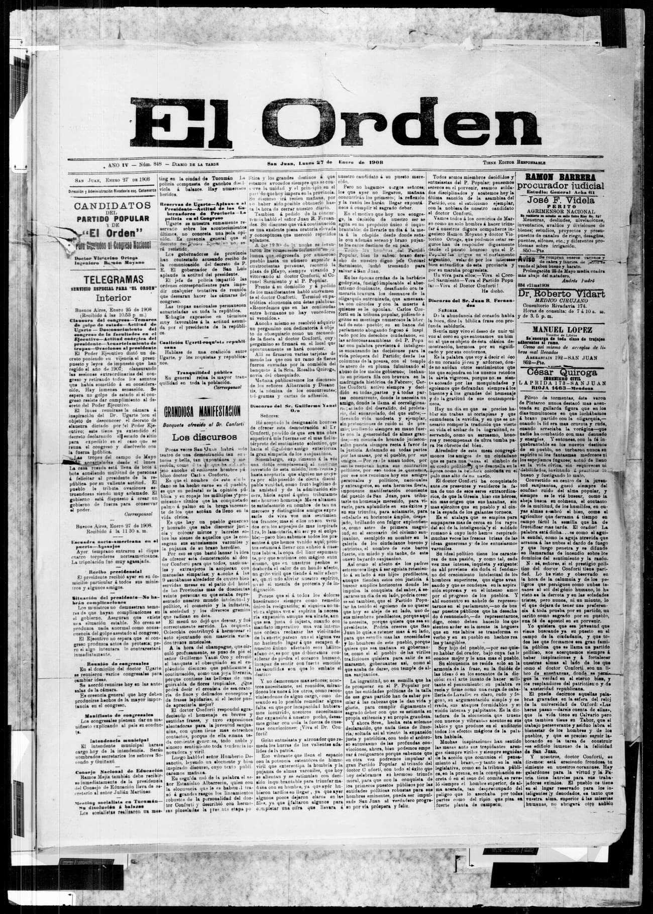 Portada · 27 de Enero de 1908