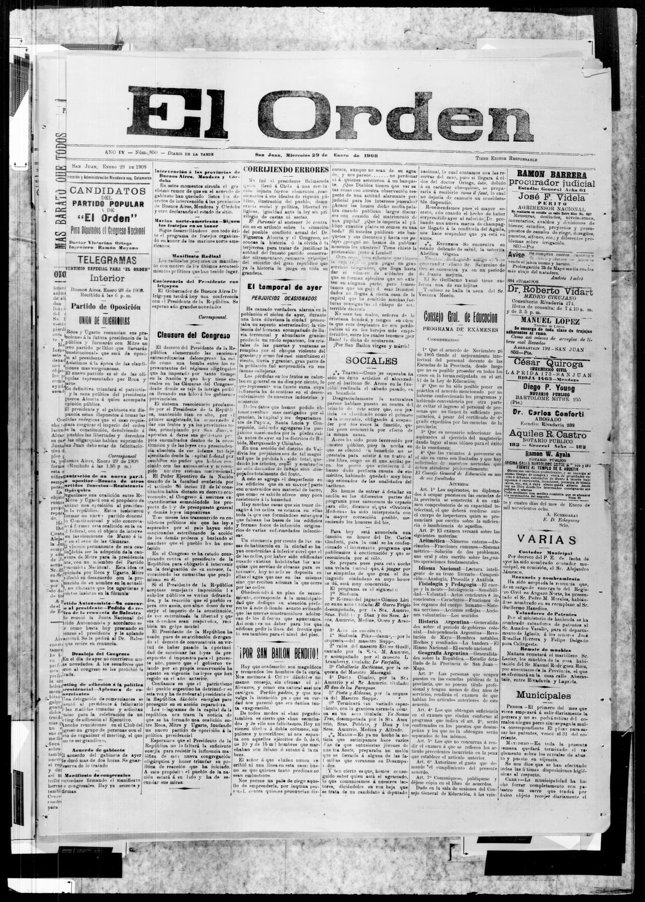 Portada · 29 de Enero de 1908
