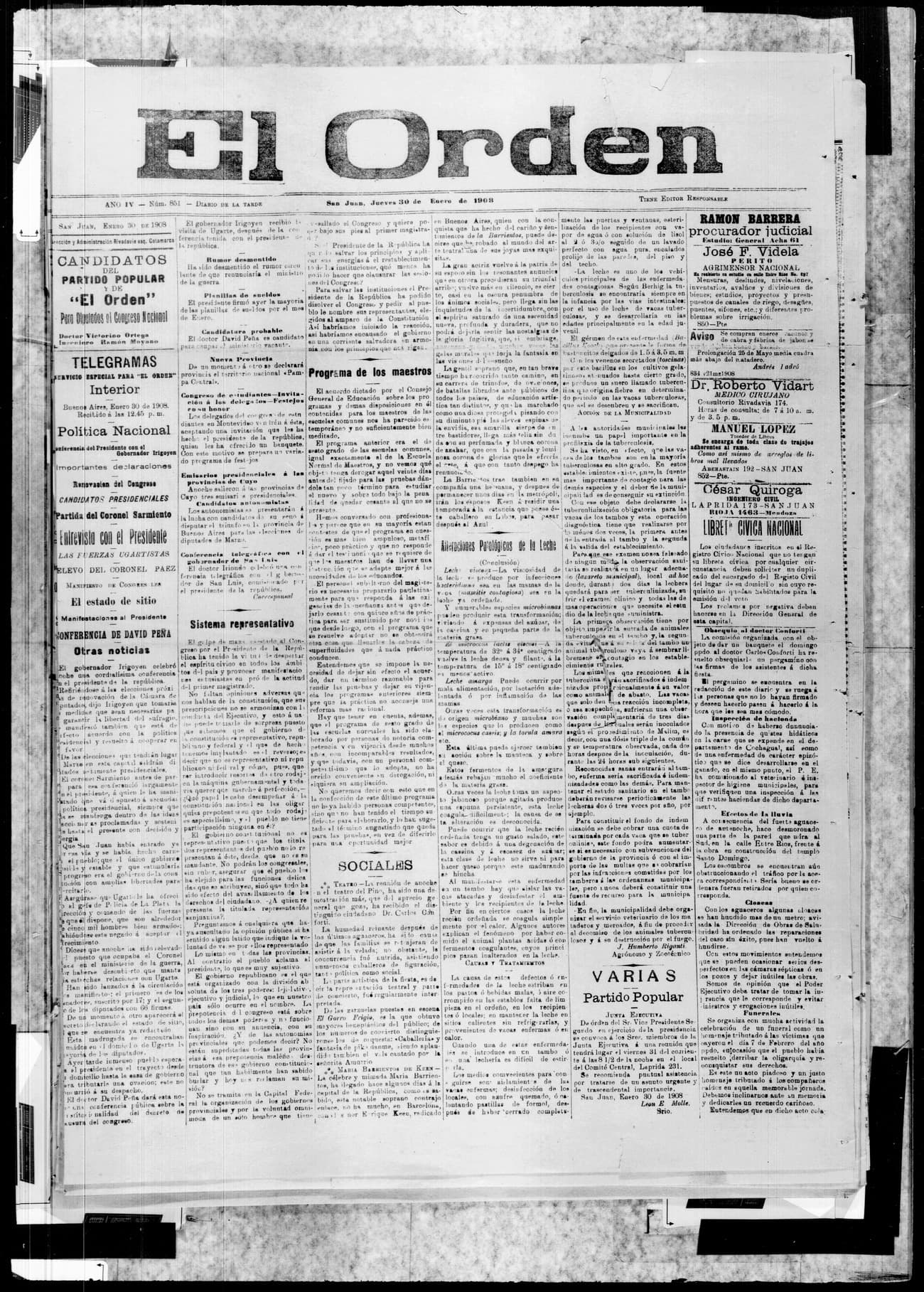Portada · 30 de Enero de 1908