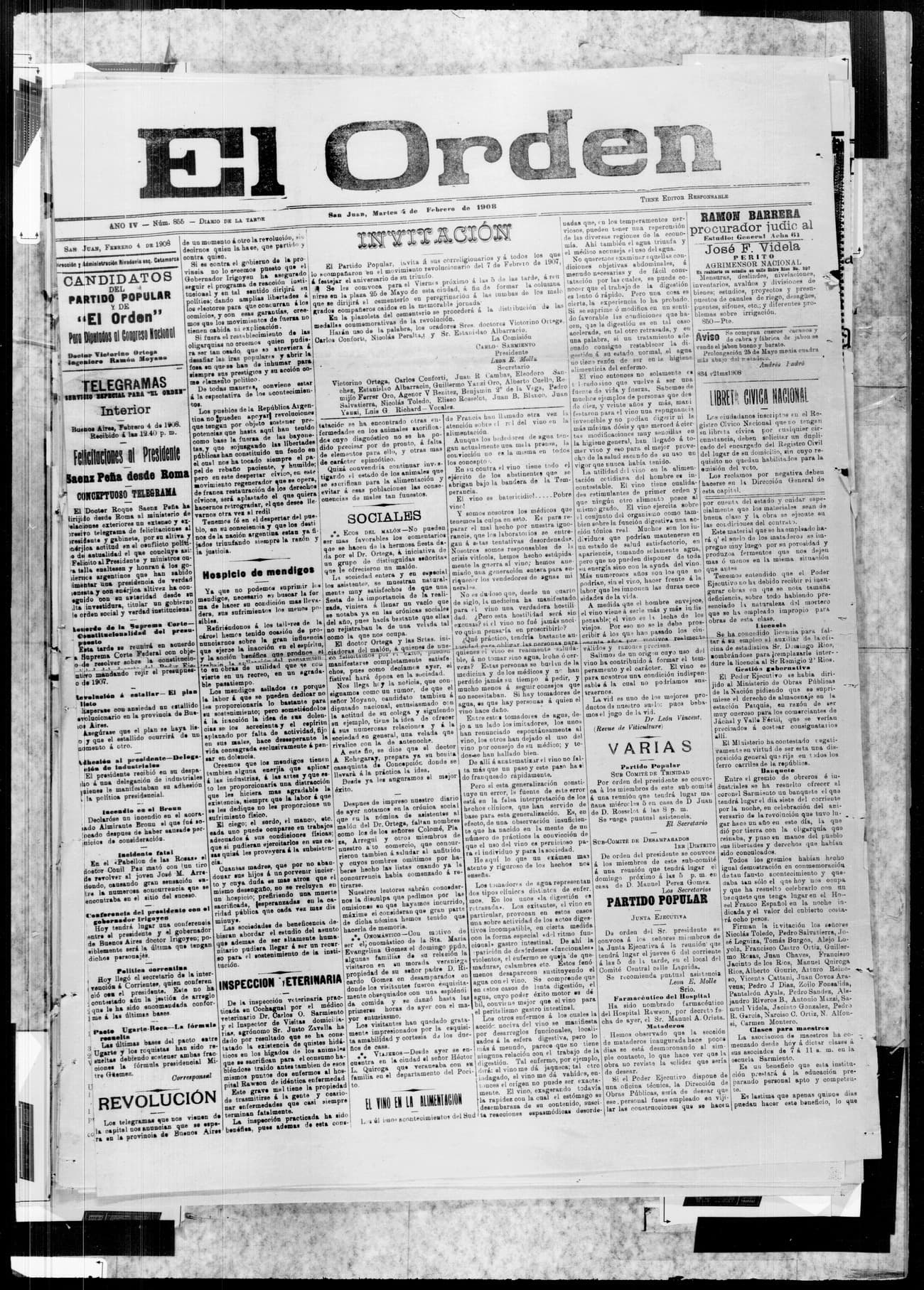 Portada · 4 de Febrero de 1908