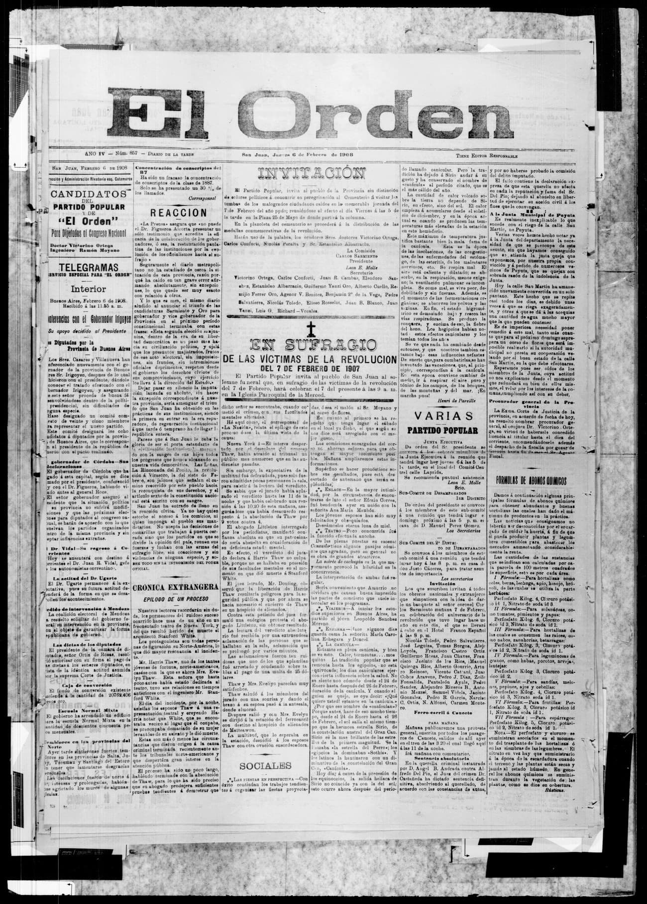 Portada · 6 de Febrero de 1908
