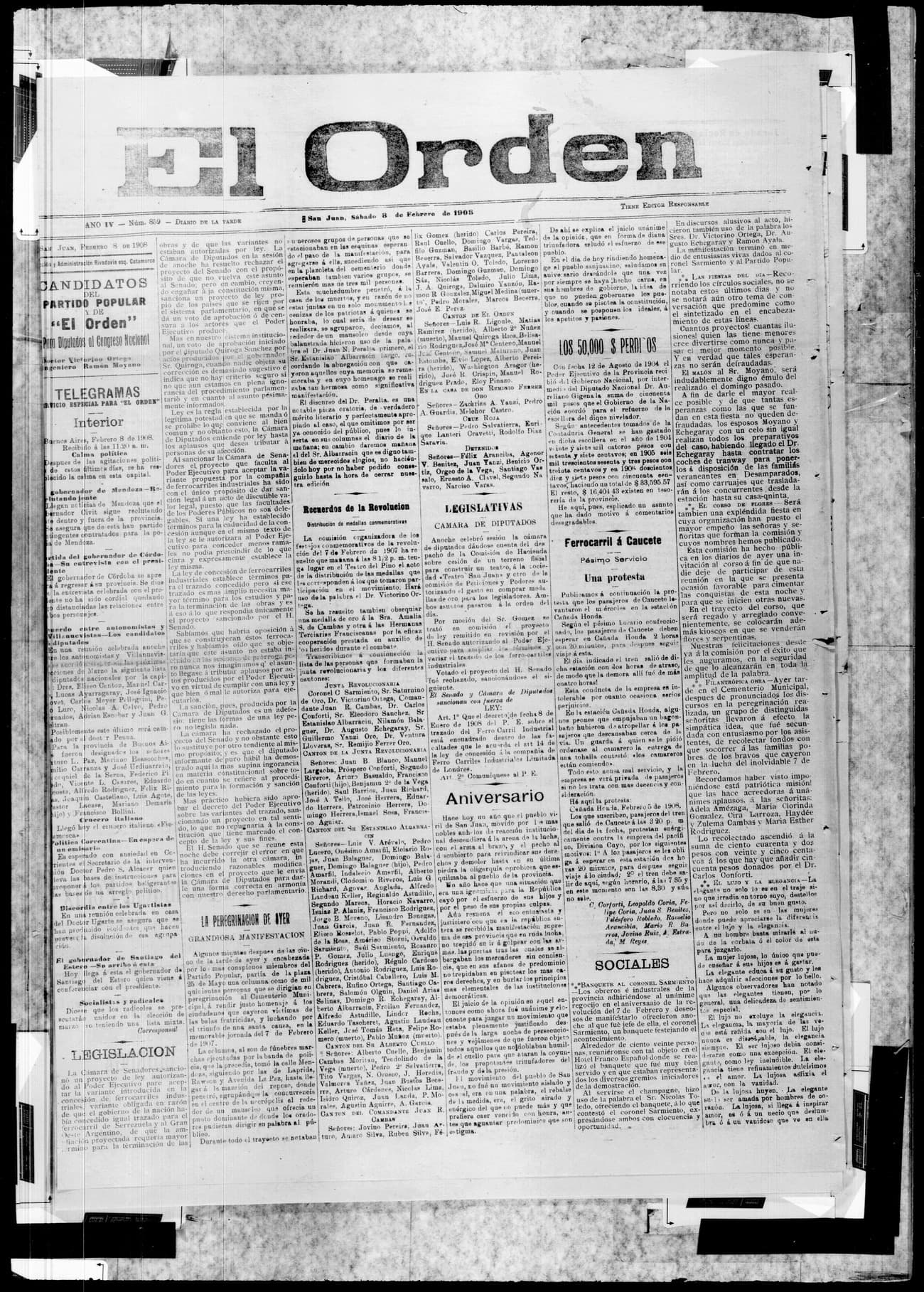 Portada · 8 de Febrero de 1908