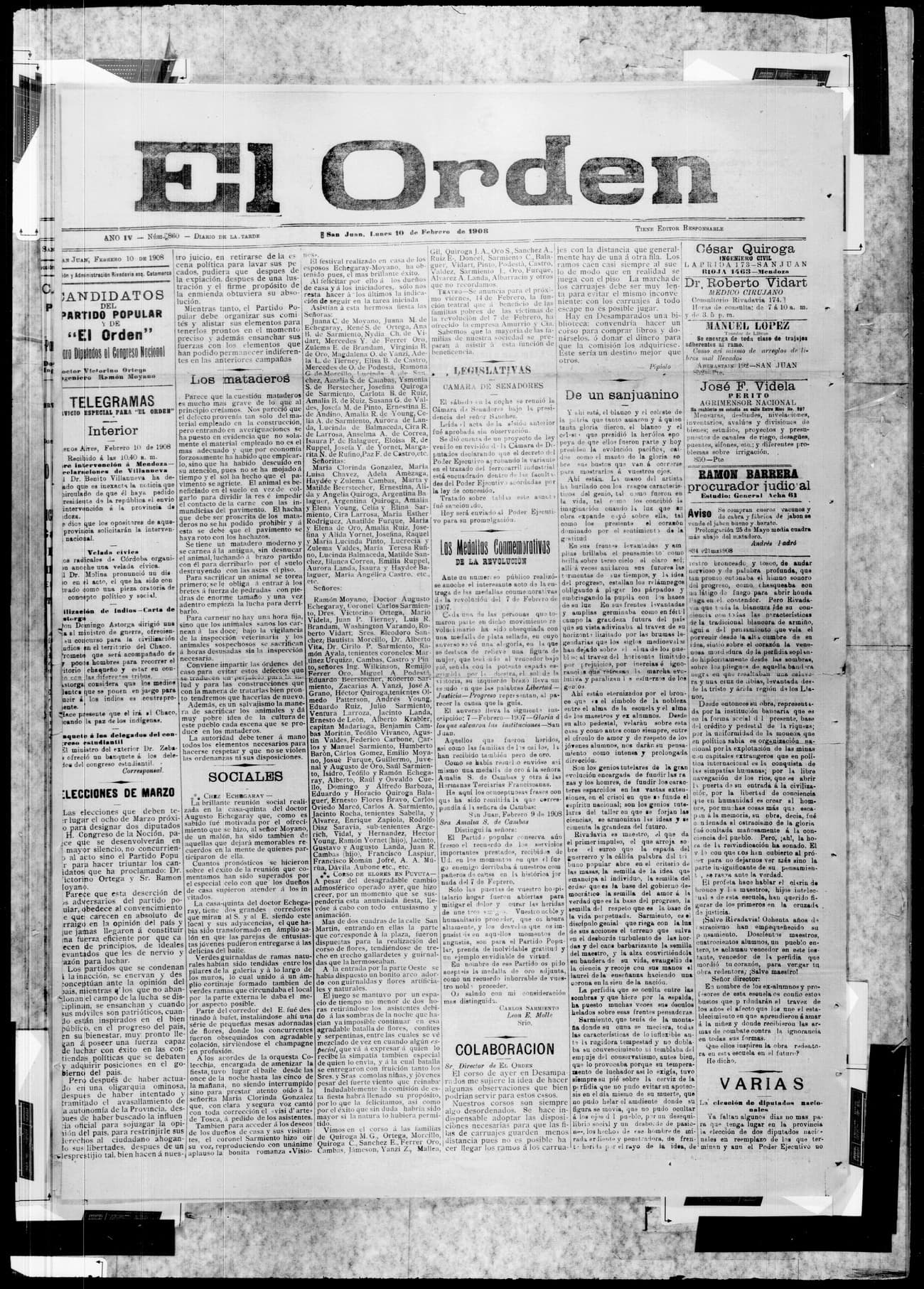Portada · 10 de Febrero de 1908