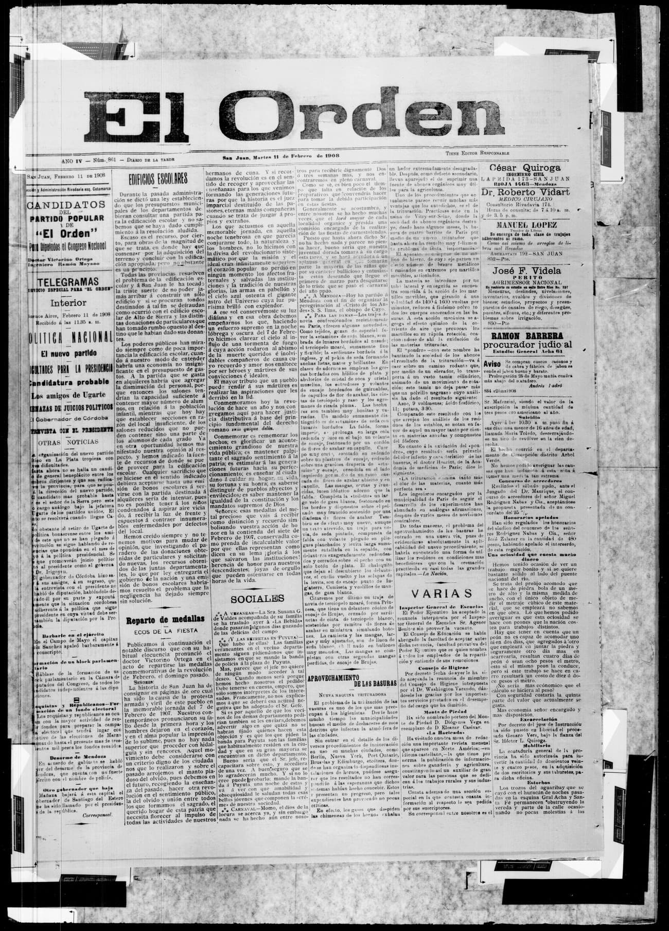 Portada · 11 de Febrero de 1908