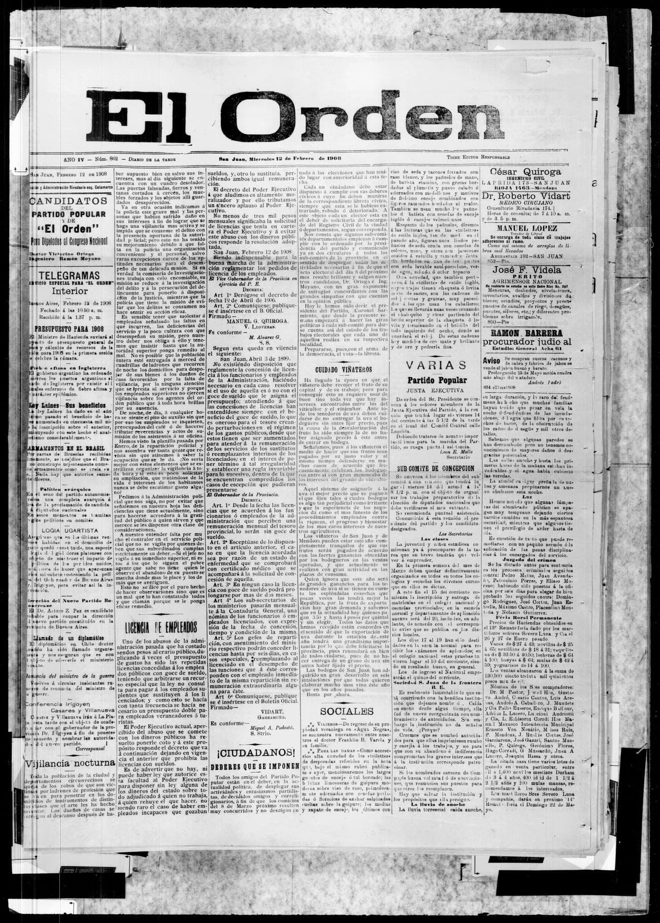 Portada · 12 de Febrero de 1908