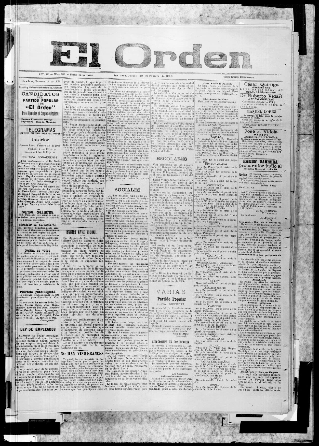 Portada · 13 de Febrero de 1908