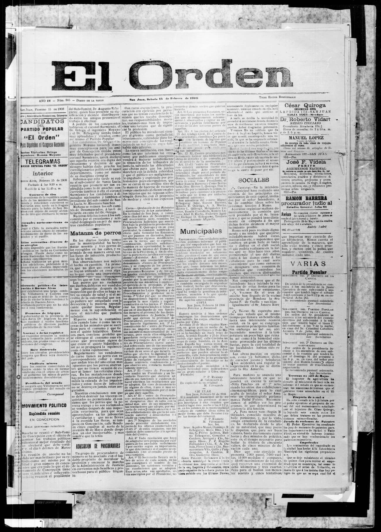 Portada · 15 de Febrero de 1908