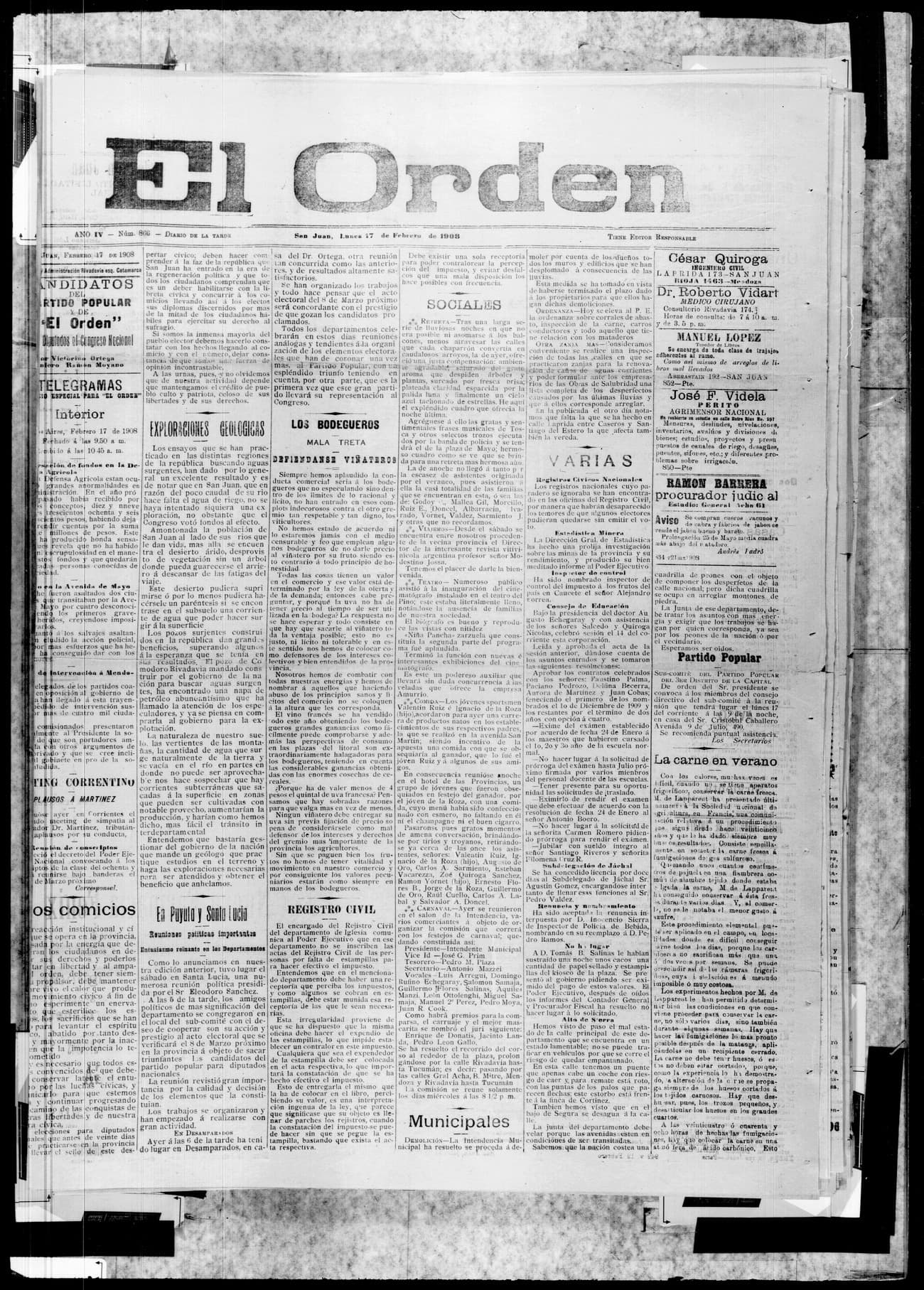 Portada · 17 de Febrero de 1908