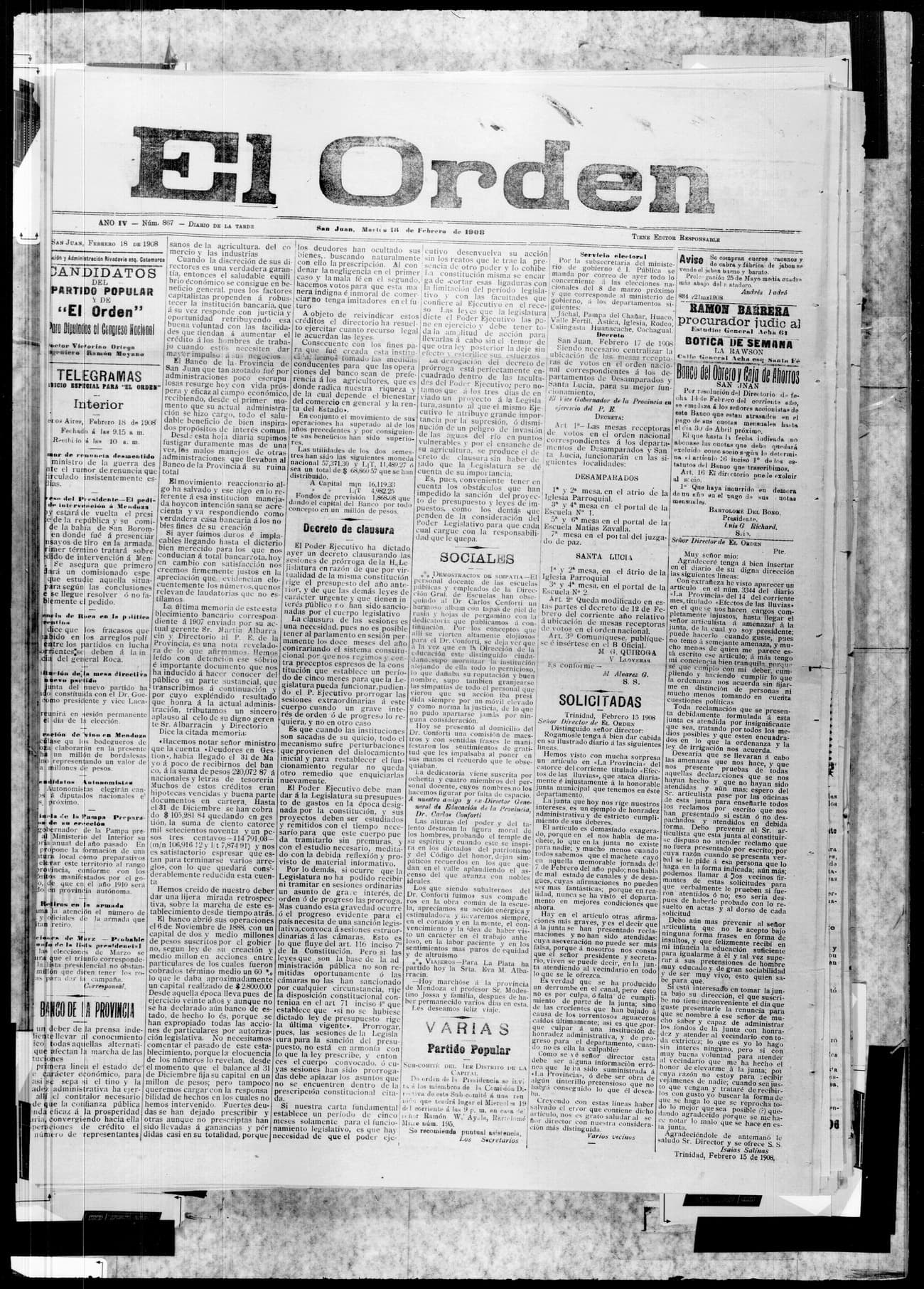 Portada · 18 de Febrero de 1908