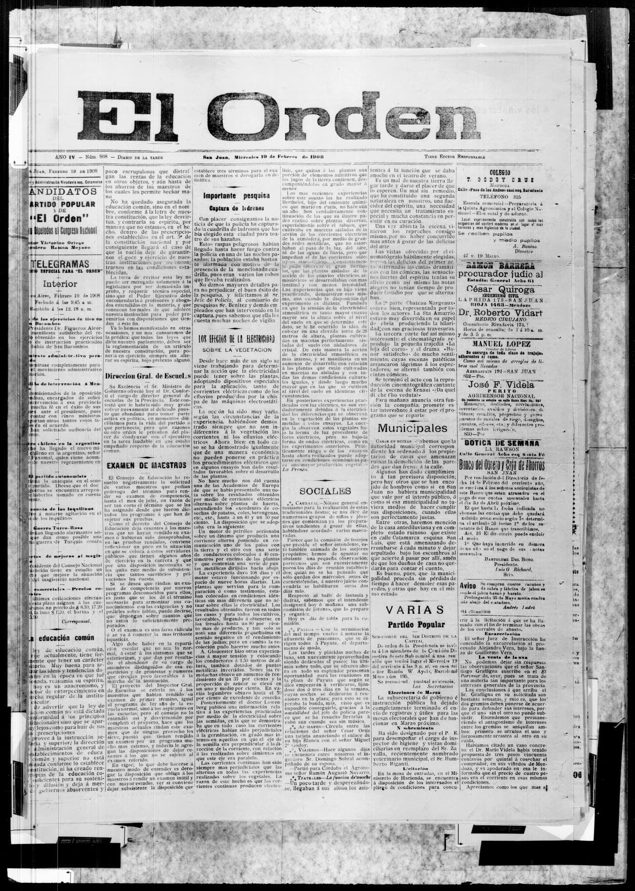 Portada · 19 de Febrero de 1908