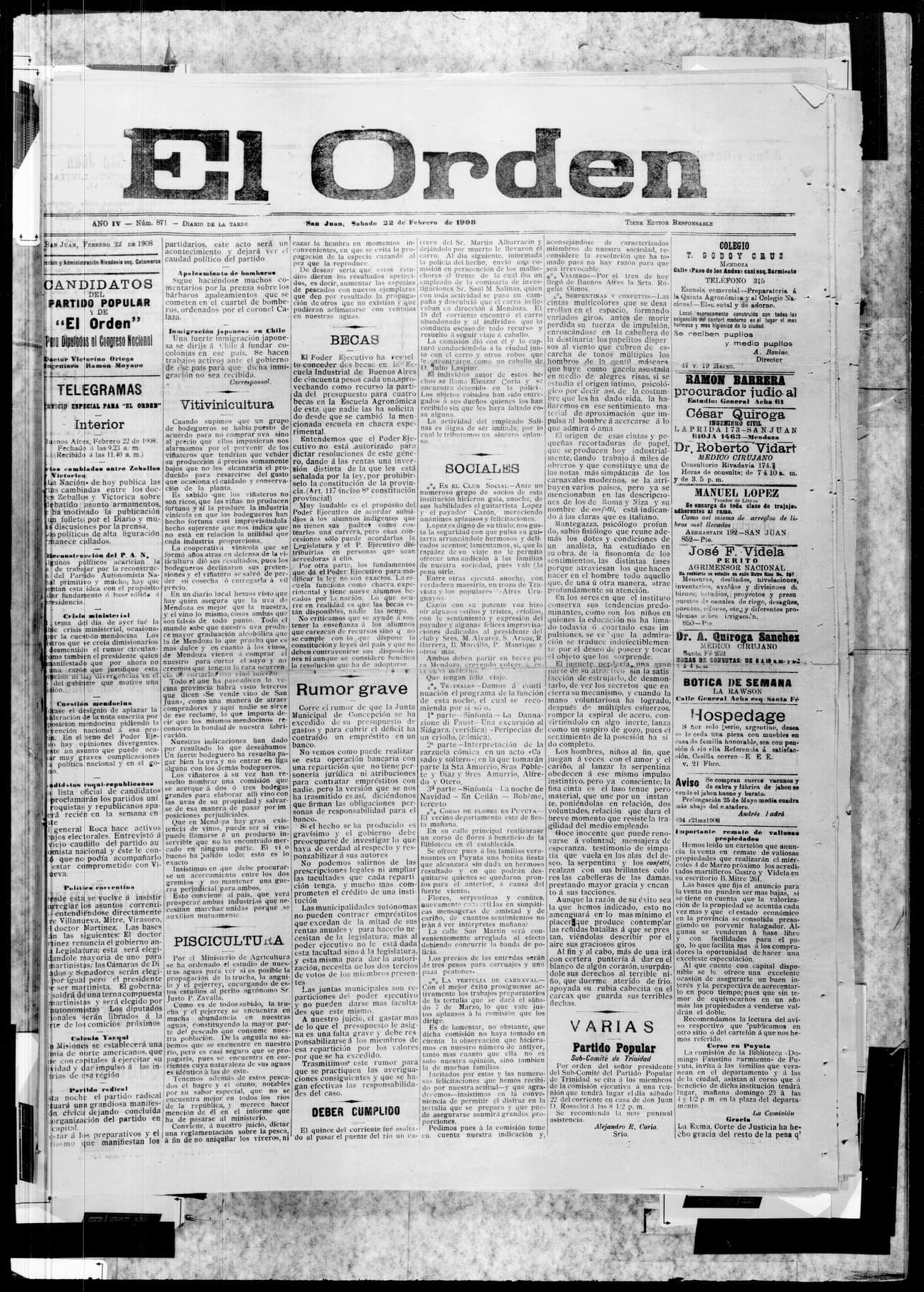 Portada · 22 de Febrero de 1908