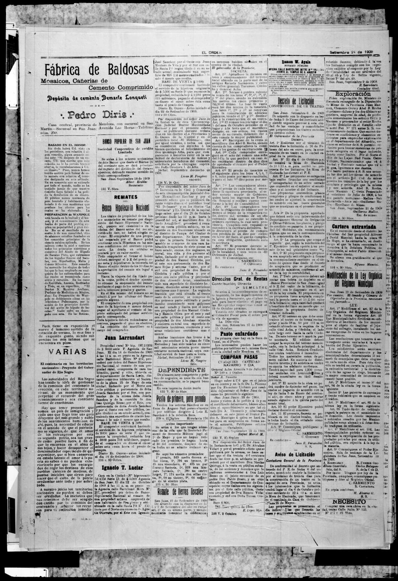 Portada · 24 de Septiembre de 1909