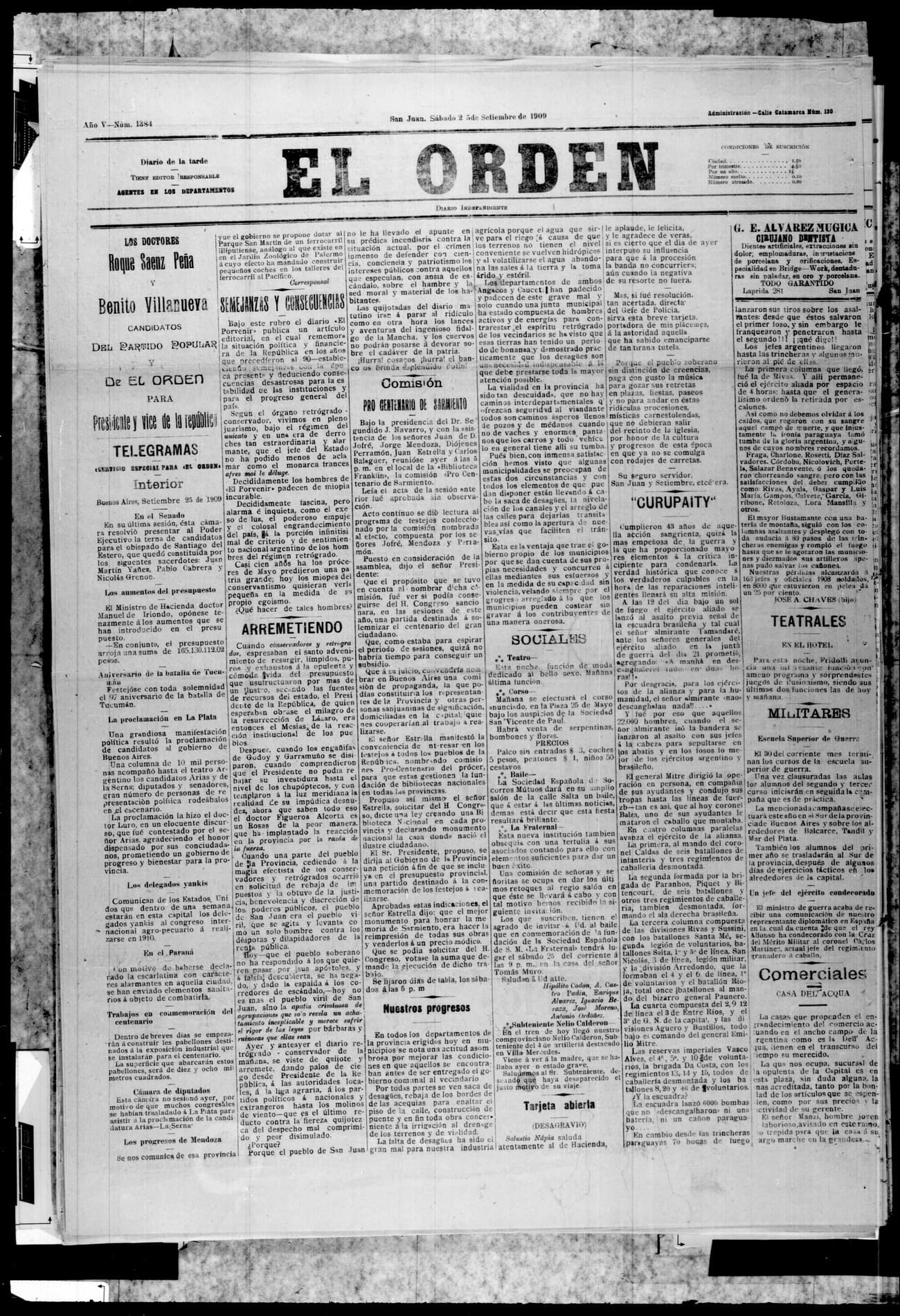 Portada · 25 de Septiembre de 1909