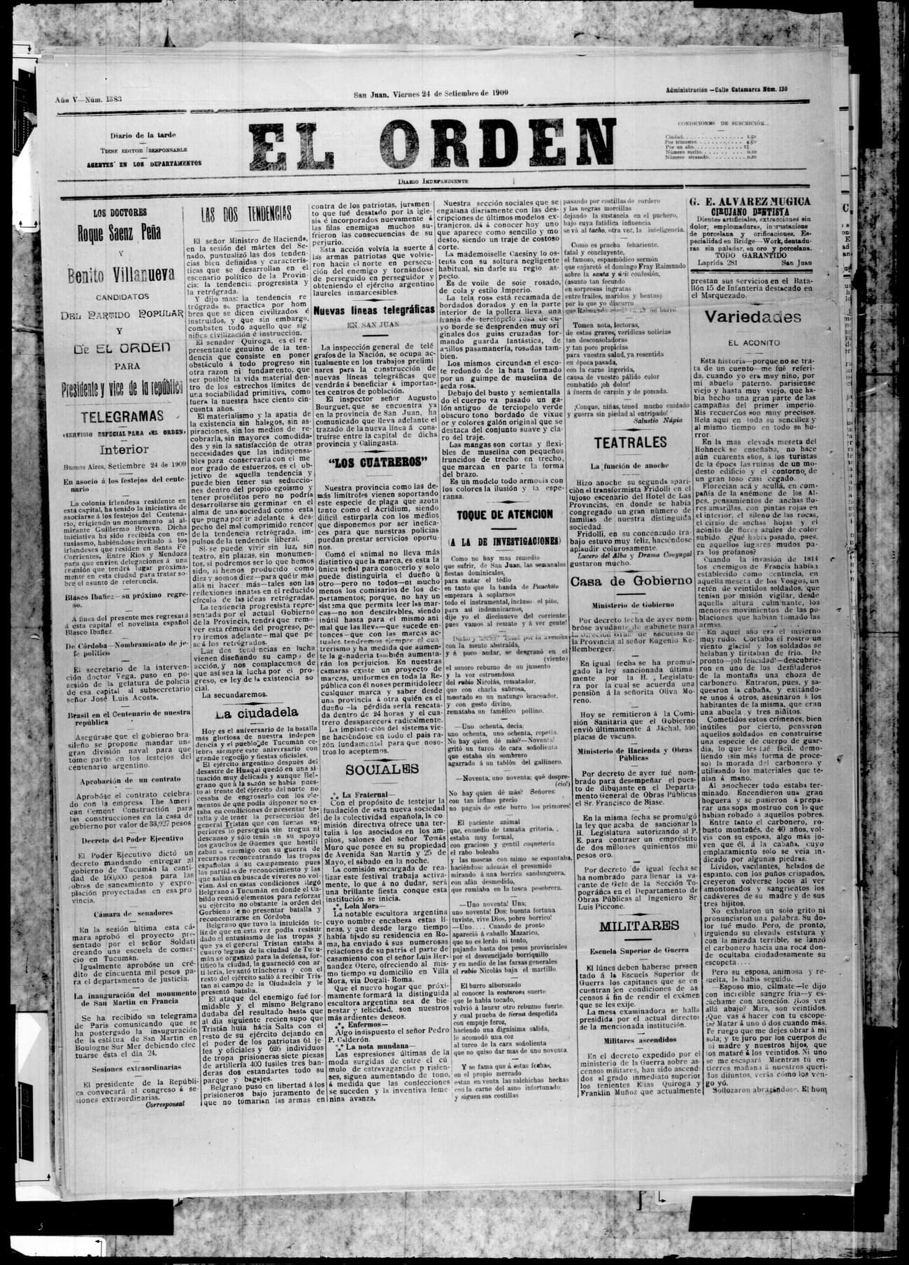 Portada · 24 de Septiembre de 1909