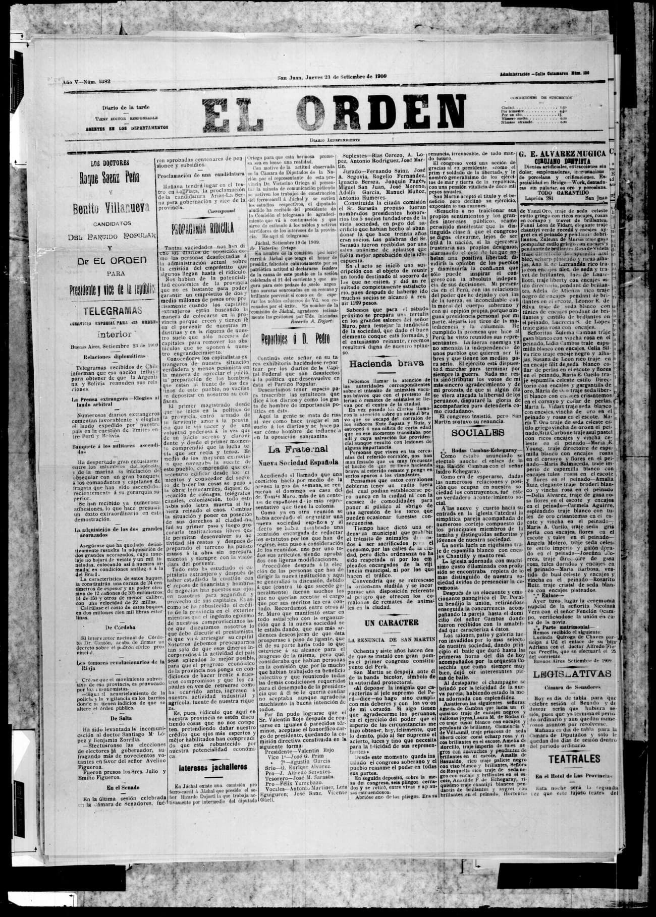 Portada · 23 de Septiembre de 1909
