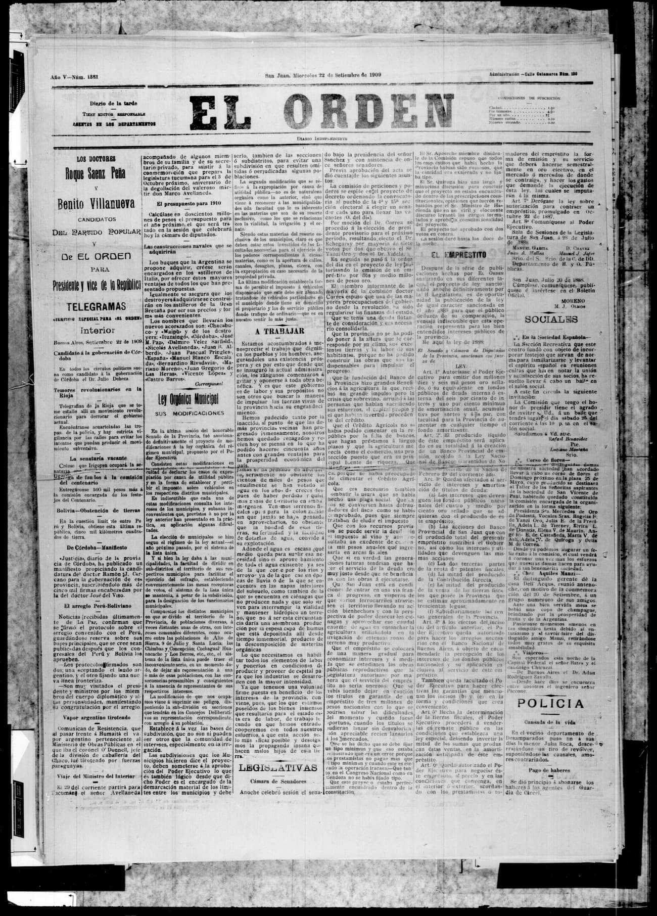 Portada · 22 de Septiembre de 1909