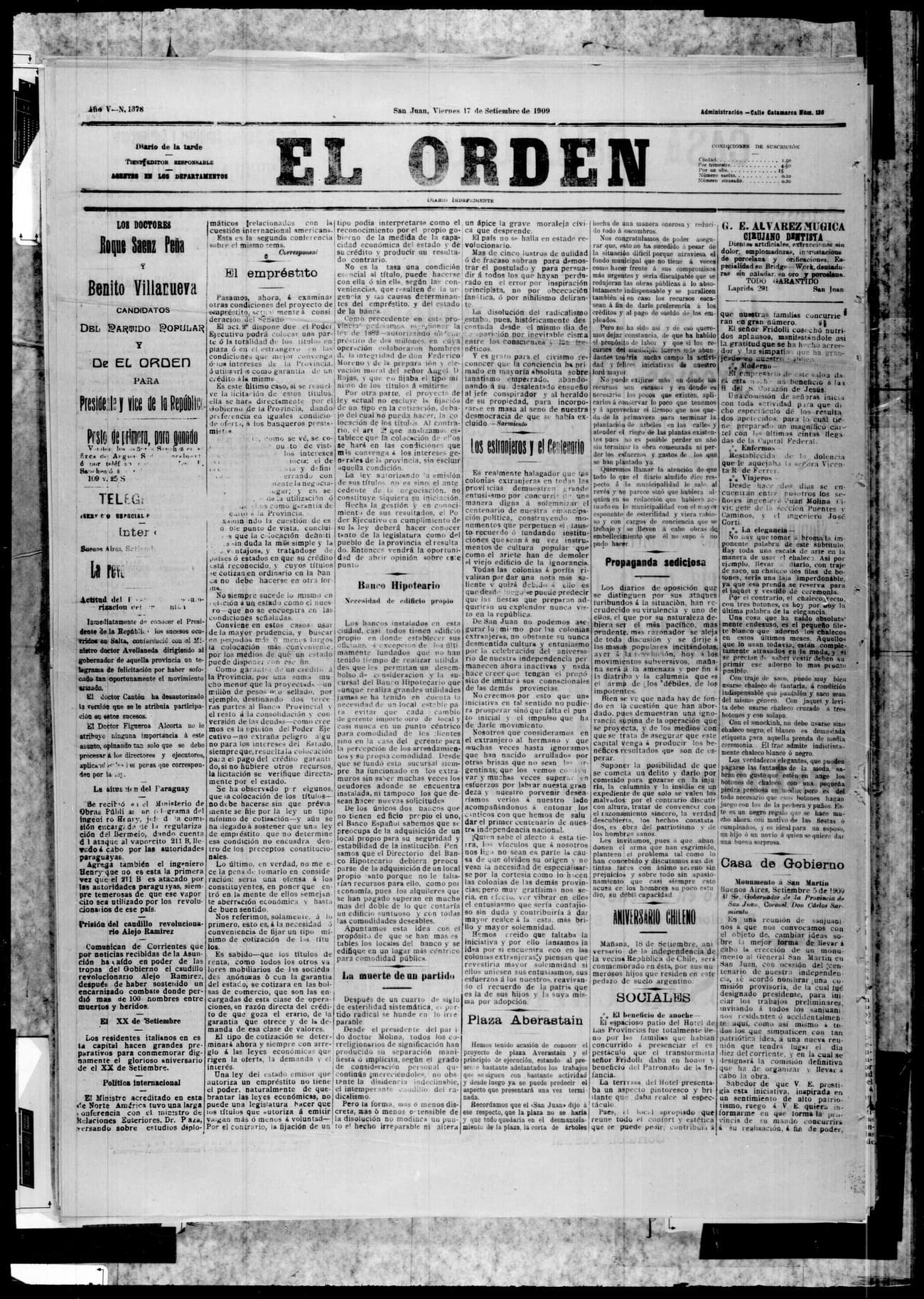 Portada · 17 de Septiembre de 1909