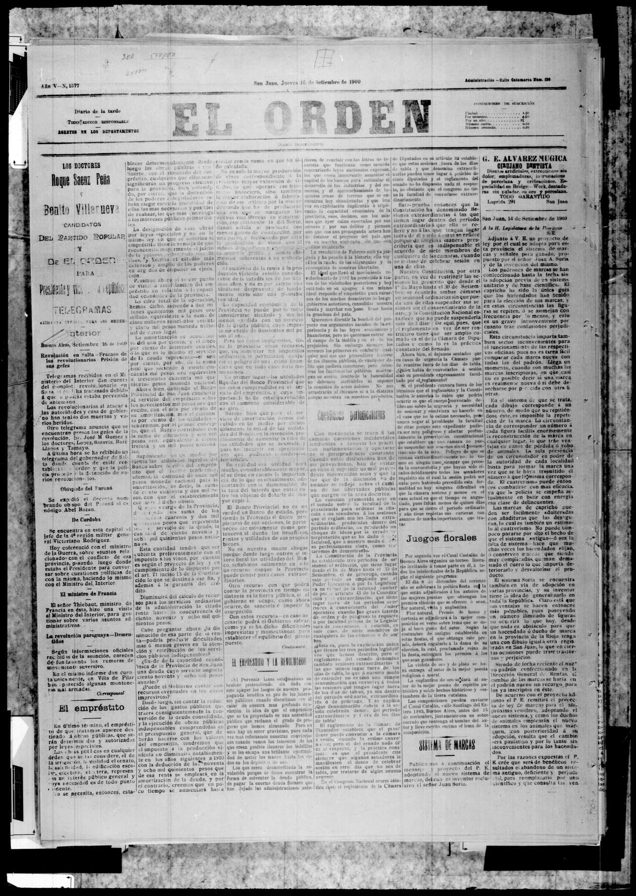 Portada · 16 de Septiembre de 1909
