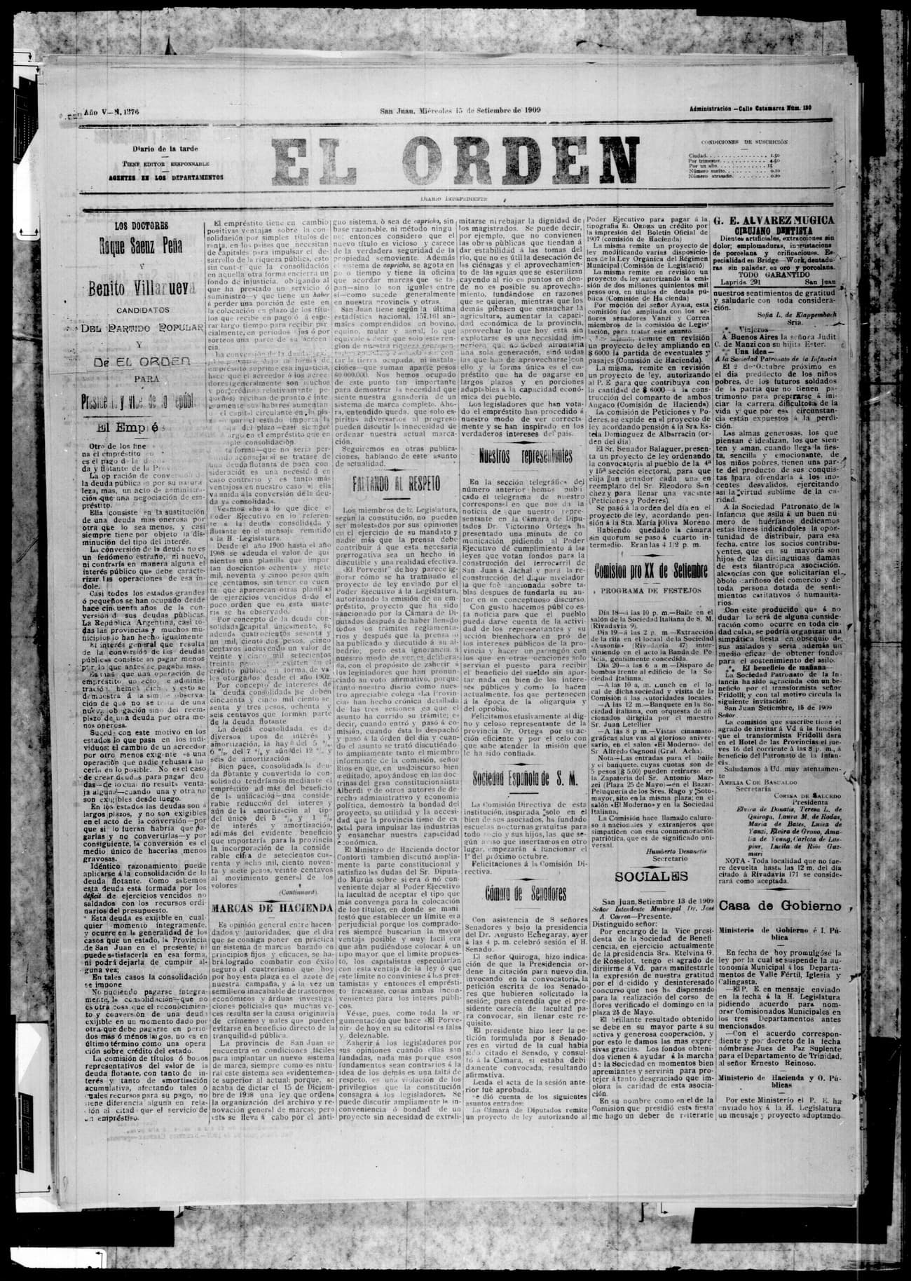Portada · 15 de Septiembre de 1909