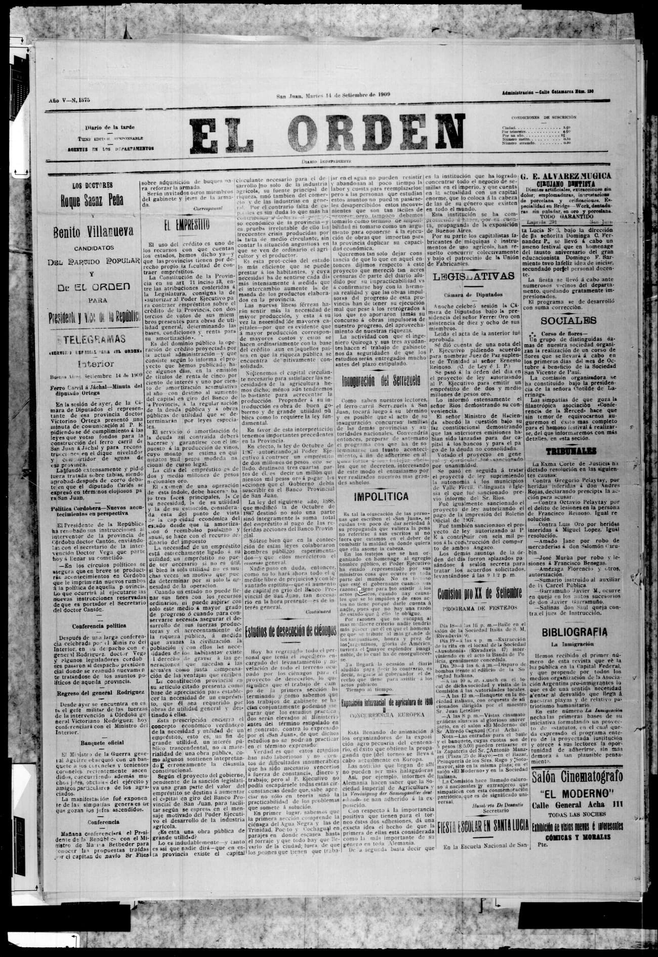 Portada · 14 de Septiembre de 1909