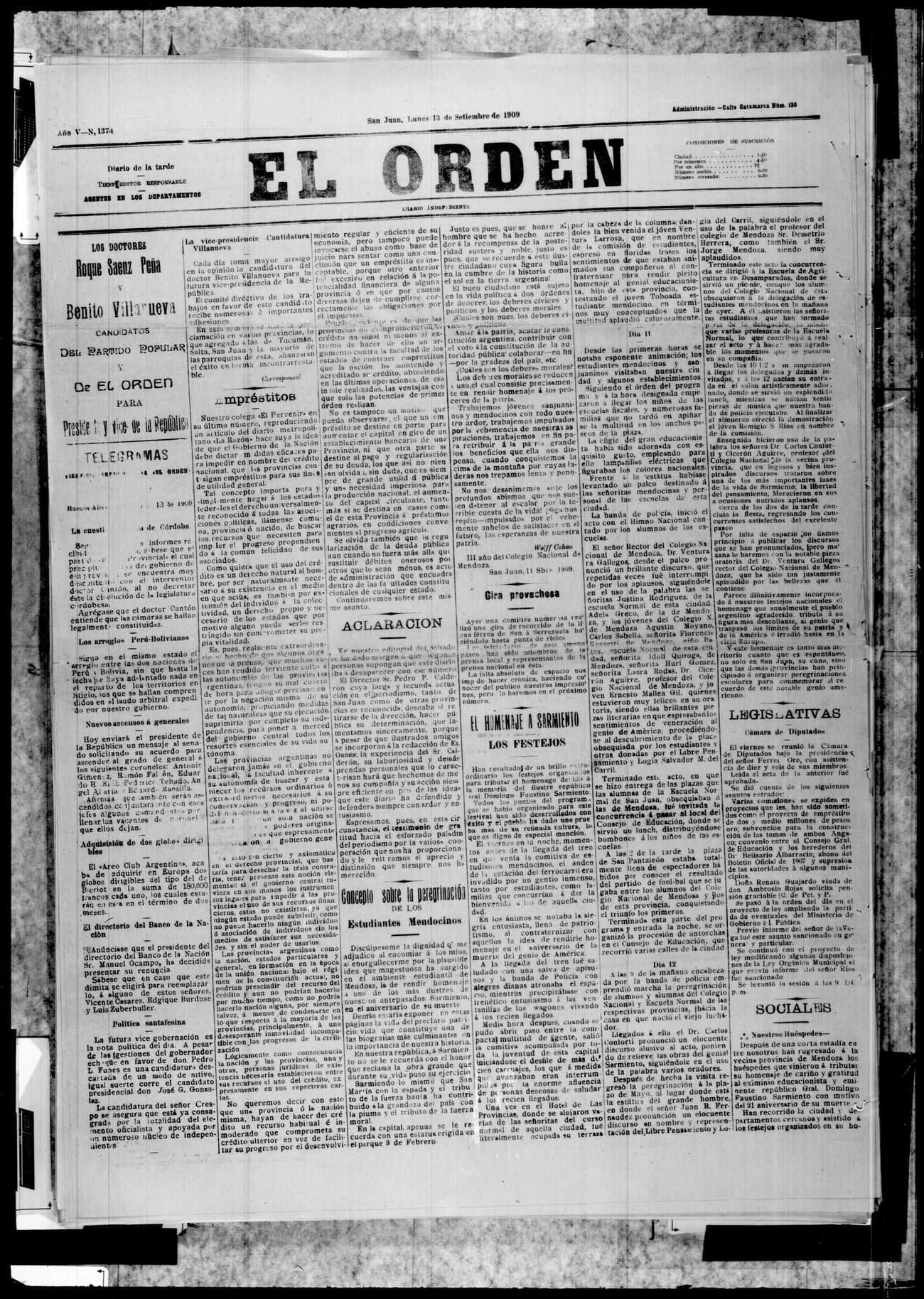 Portada · 13 de Septiembre de 1909