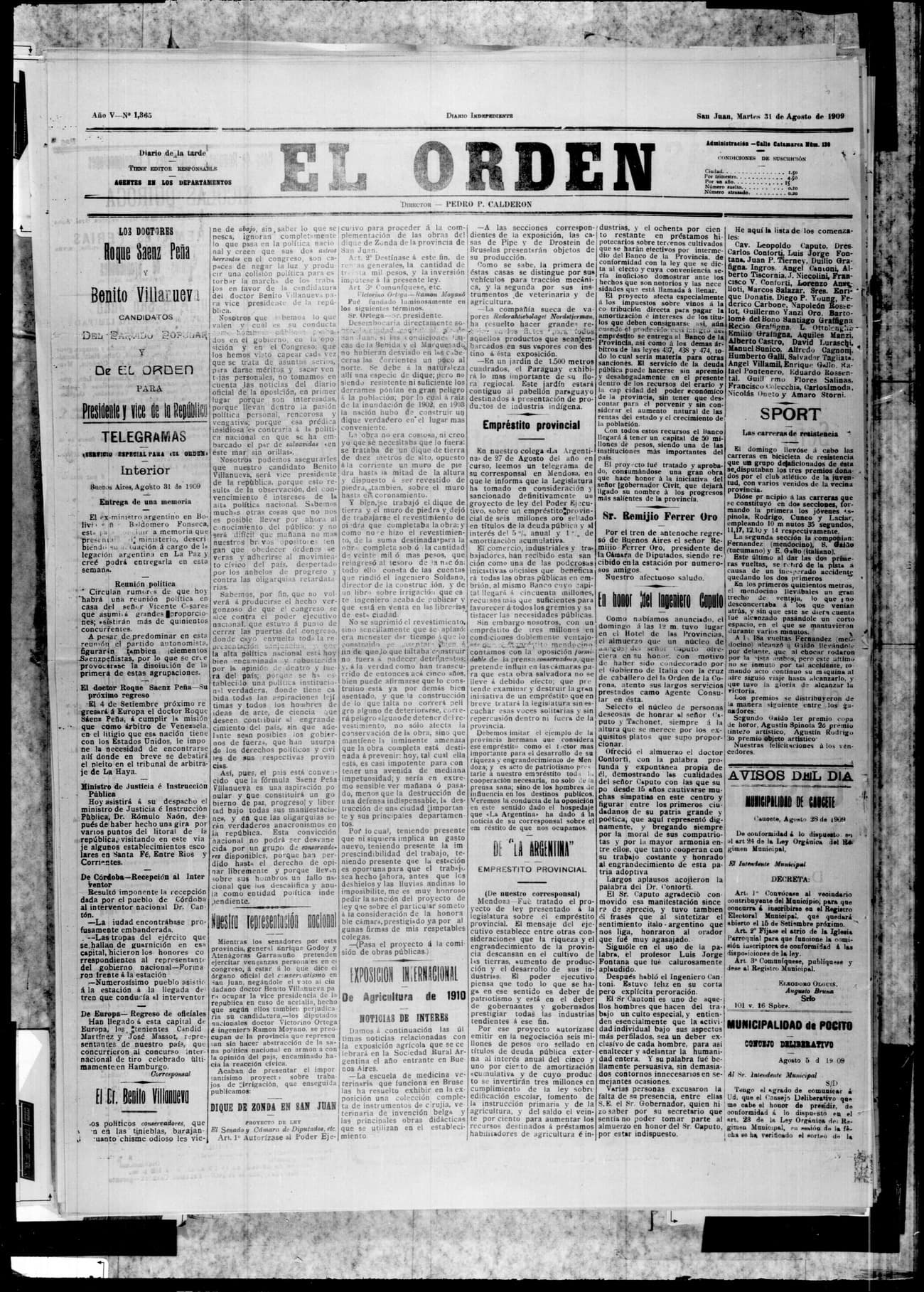Portada · 31 de Agosto de 1909