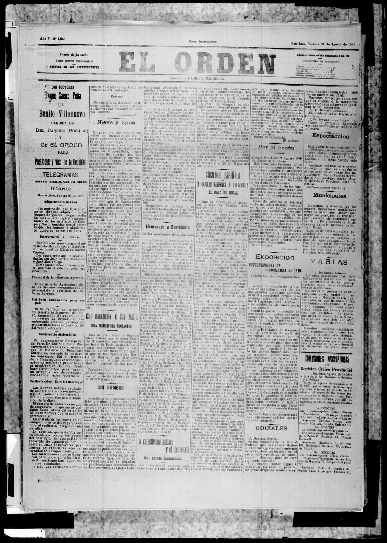 Portada · 27 de Agosto de 1909