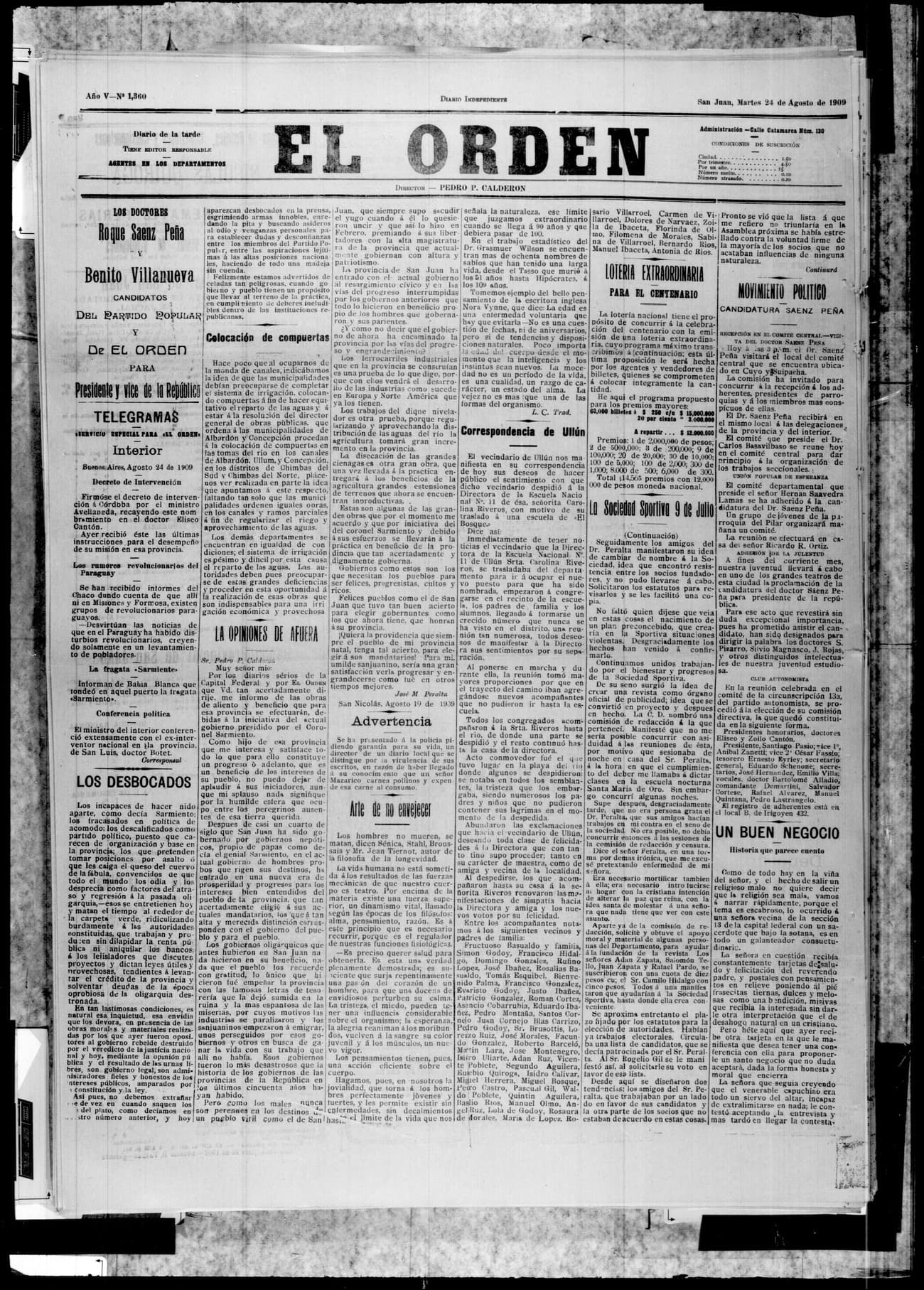 Portada · 24 de Agosto de 1909