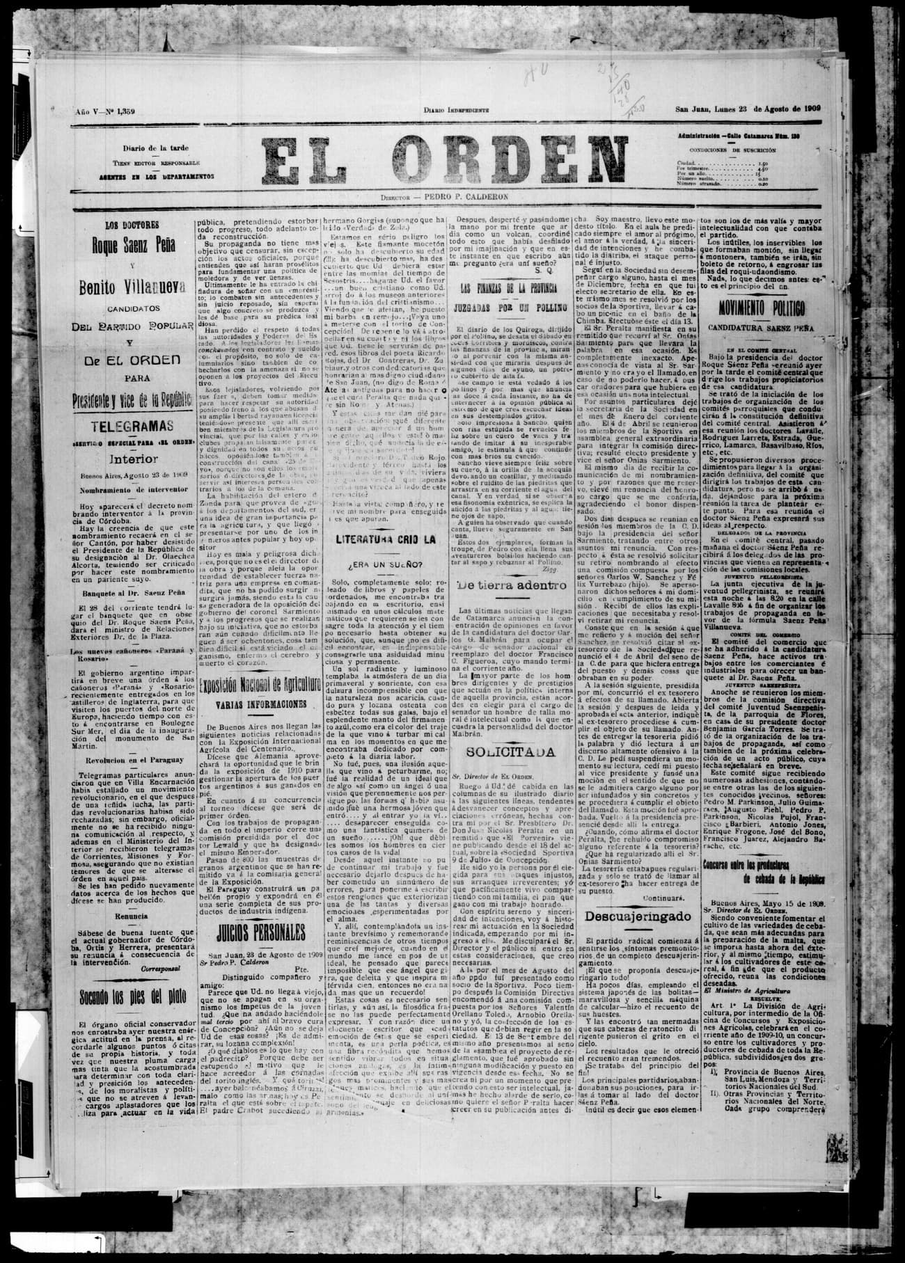 Portada · 23 de Agosto de 1909