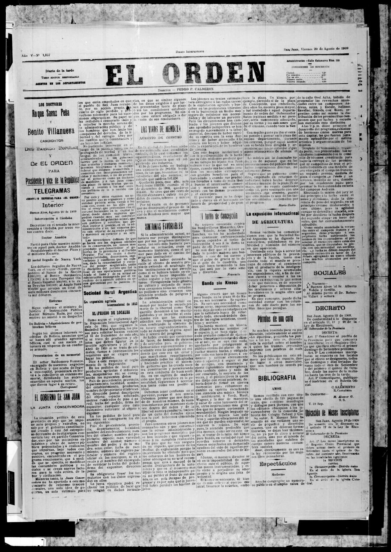 Portada · 20 de Agosto de 1909