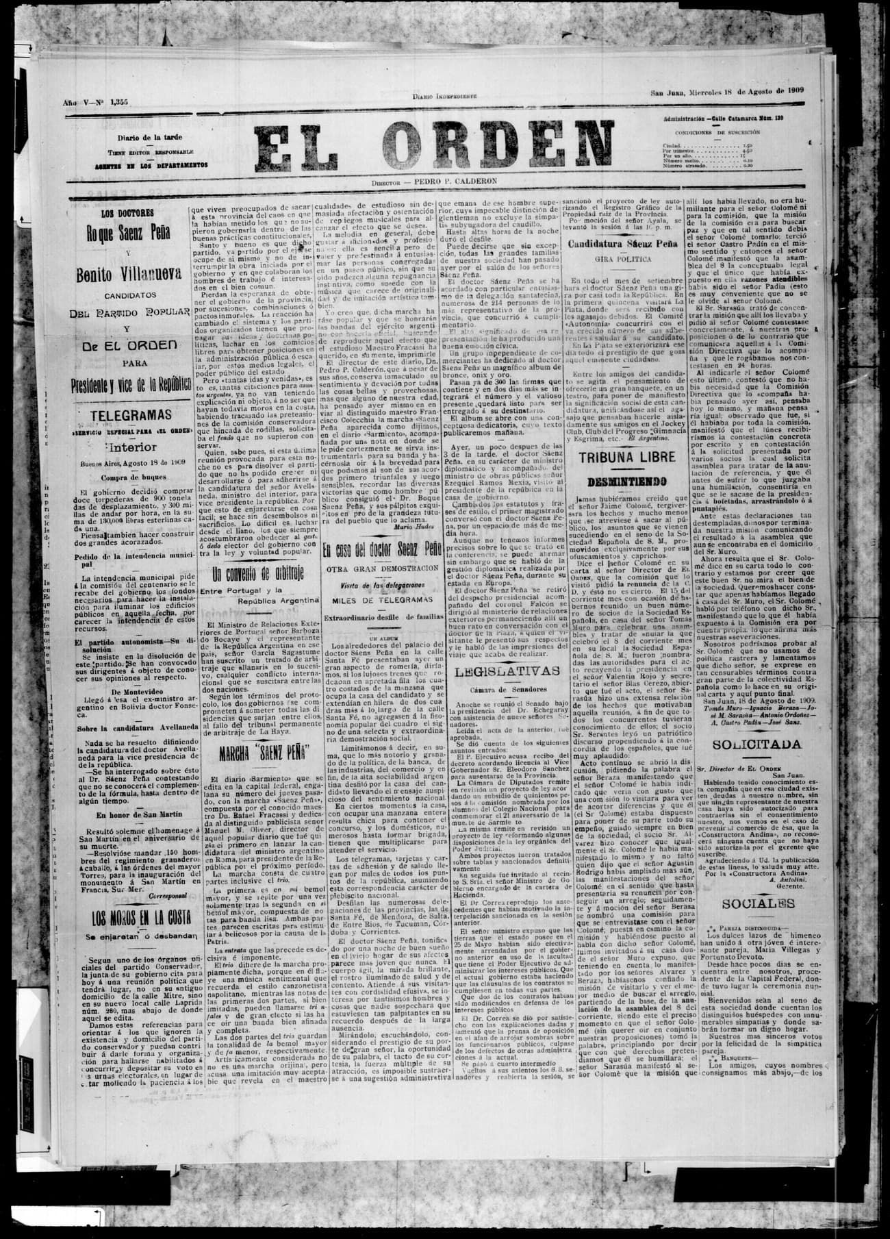 Portada · 18 de Agosto de 1909