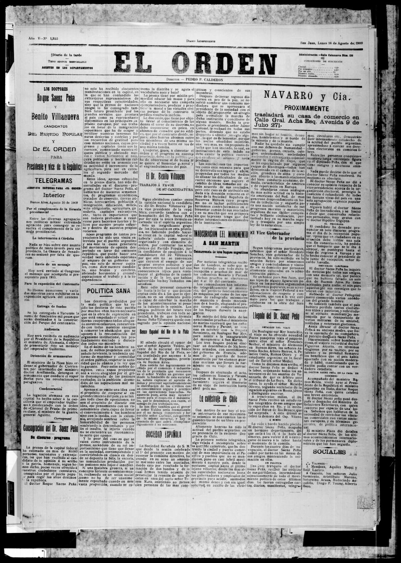 Portada · 16 de Agosto de 1909