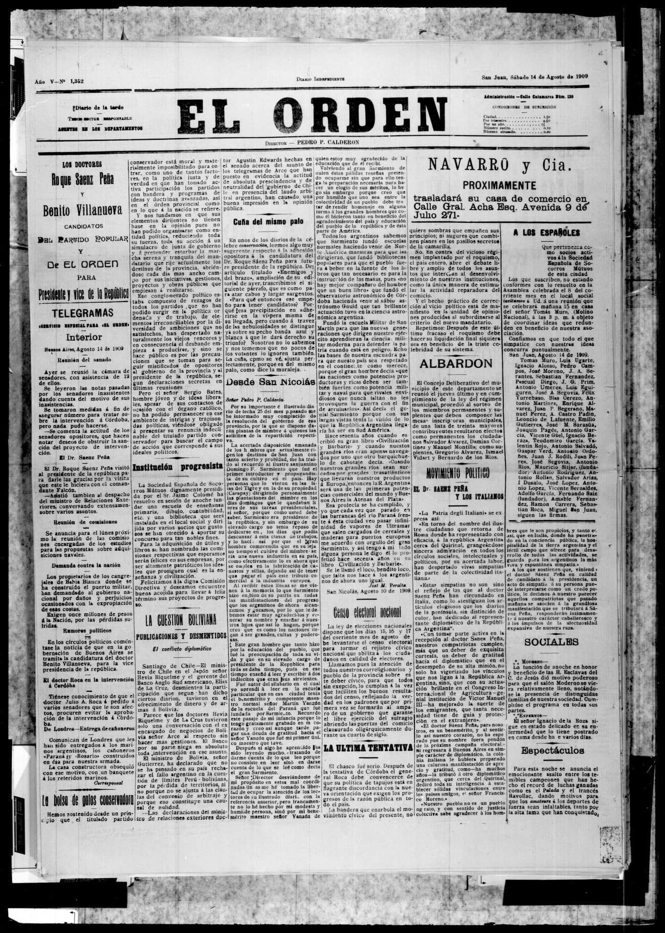 Portada · 14 de Agosto de 1909