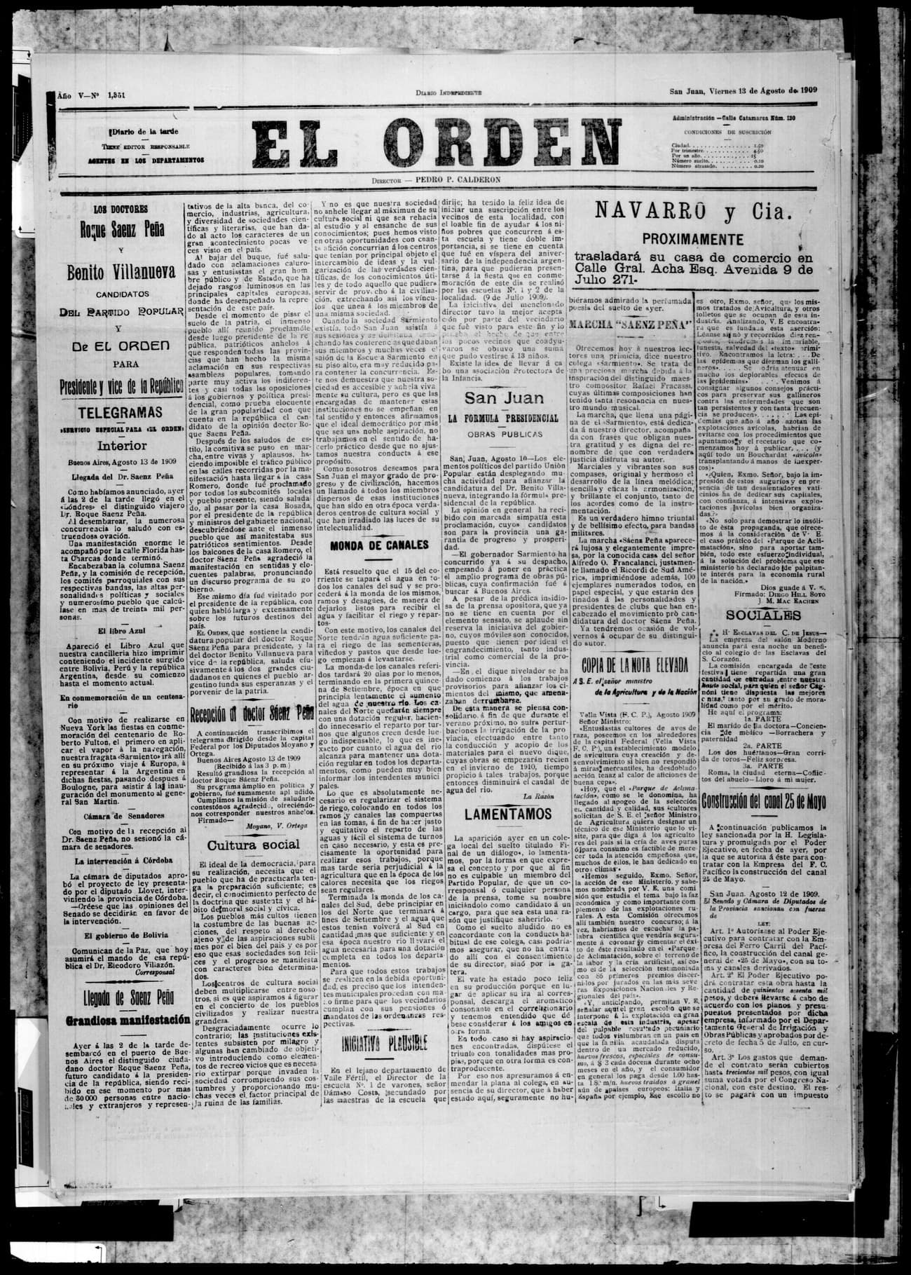 Portada · 13 de Agosto de 1909