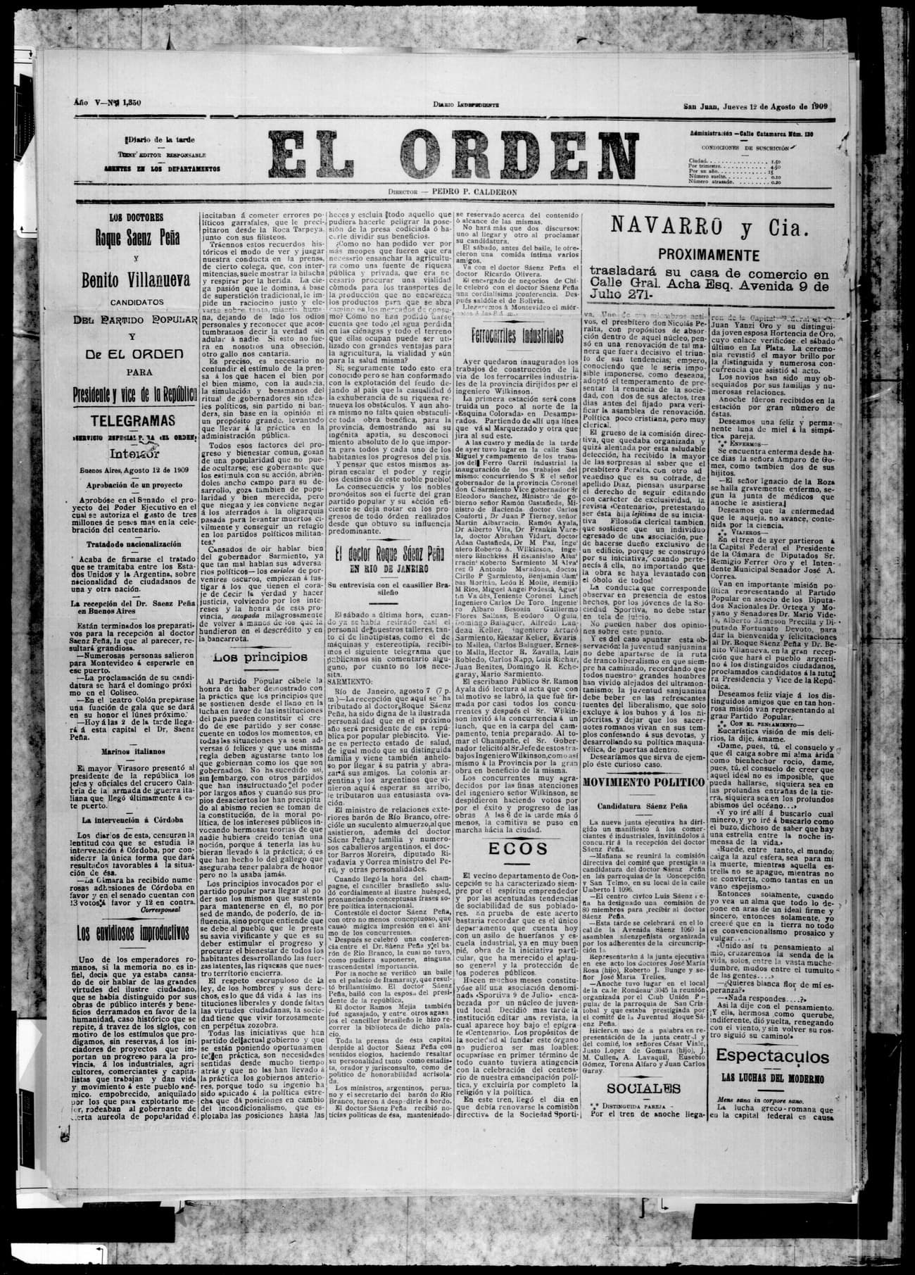 Portada · 12 de Agosto de 1909