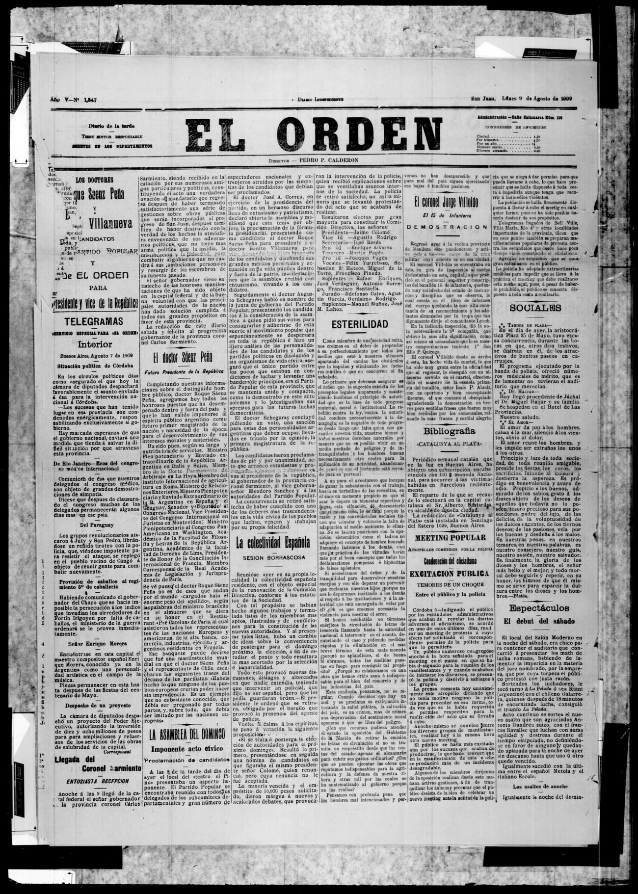 Portada · 9 de Agosto de 1909