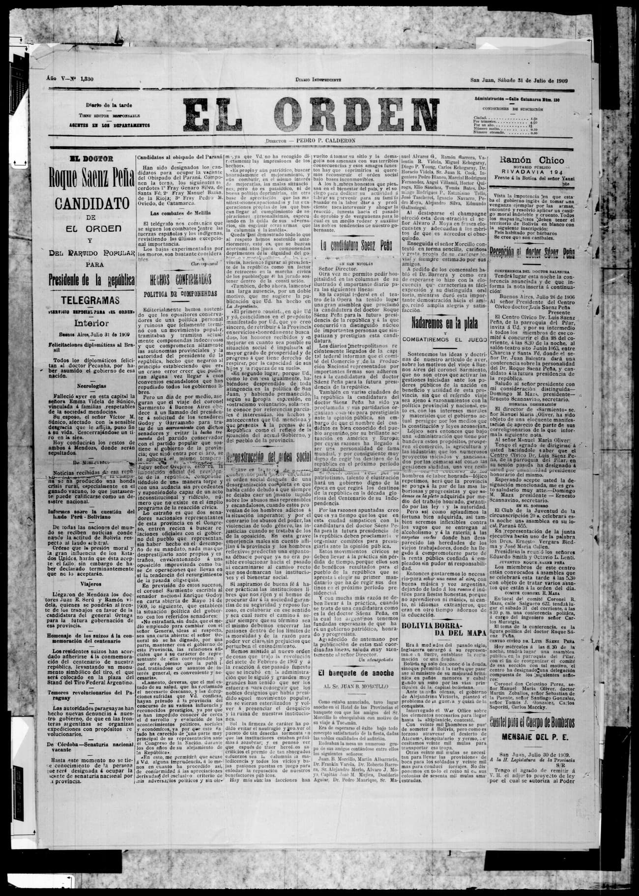 Portada · 31 de Julio de 1909