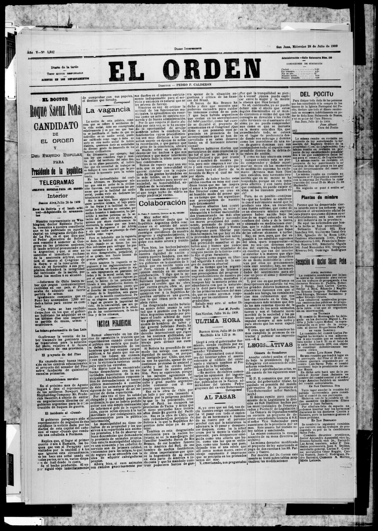 Portada · 28 de Julio de 1909
