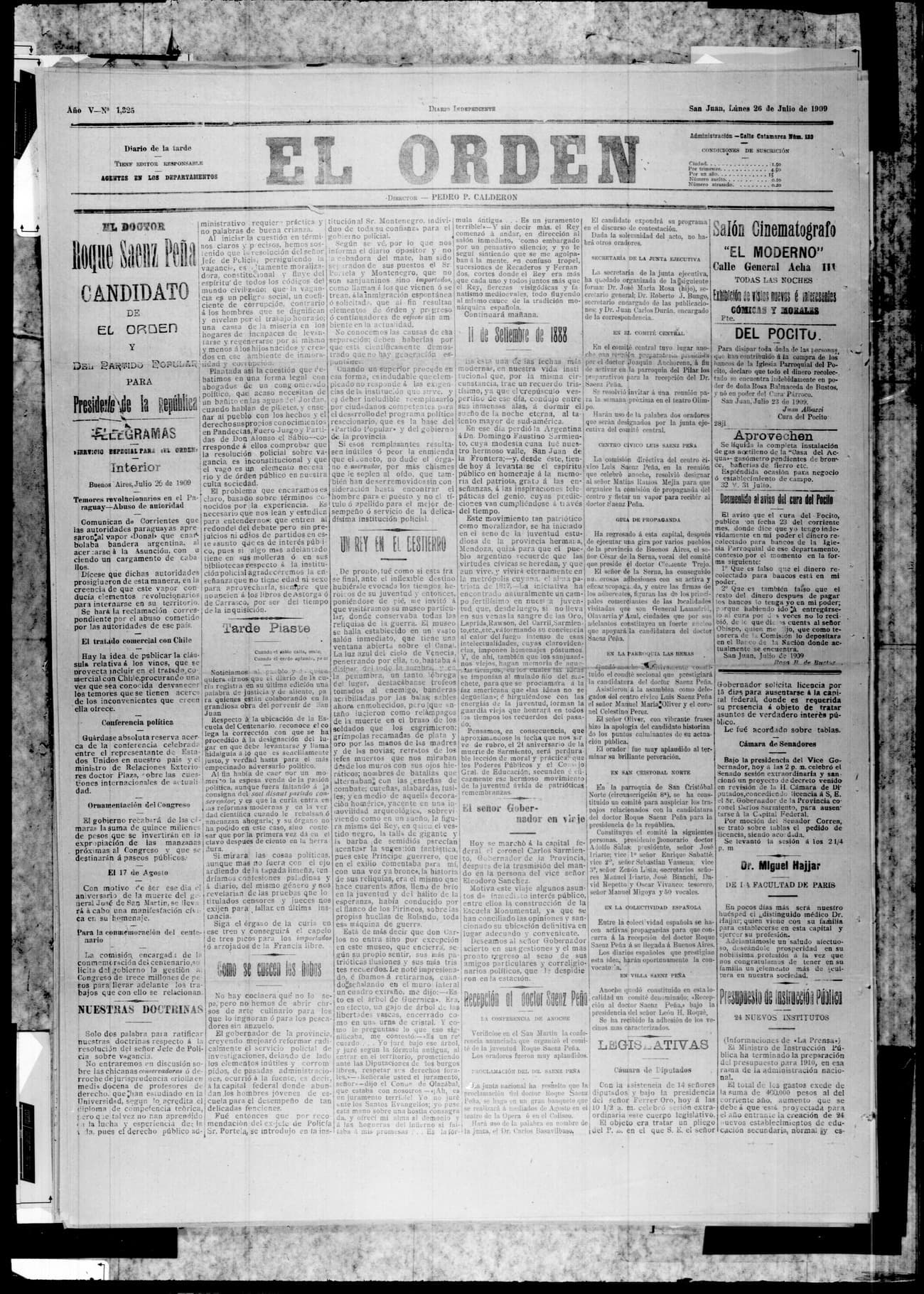 Portada · 26 de Julio de 1909