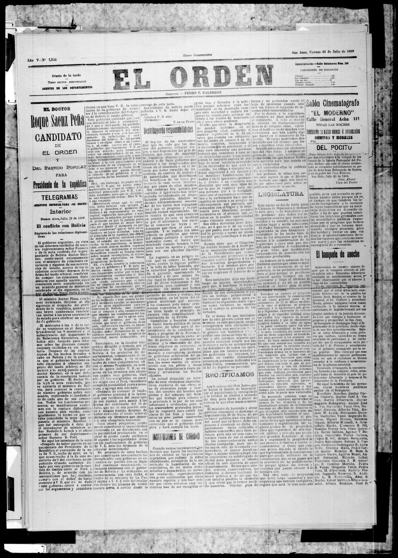 Portada · 23 de Julio de 1909