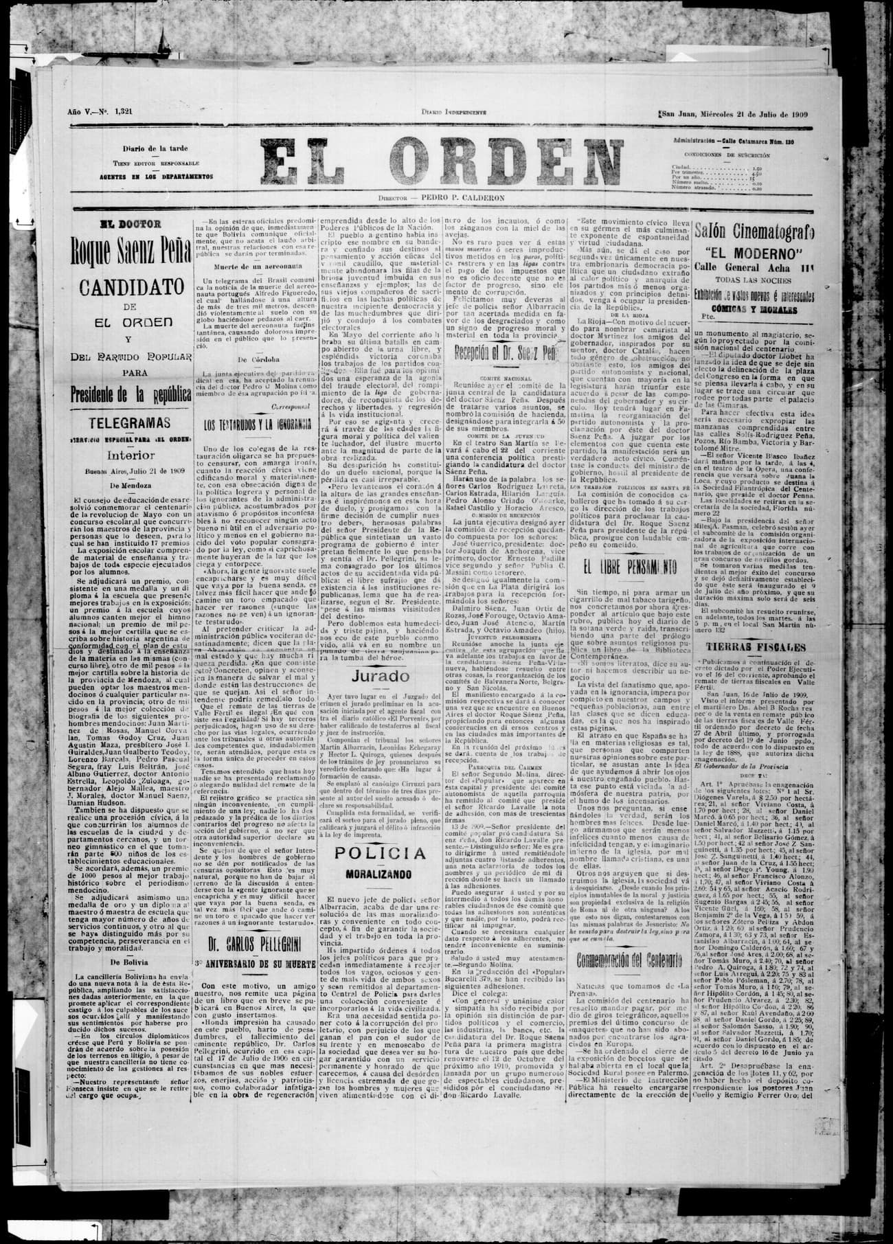 Portada · 21 de Julio de 1909